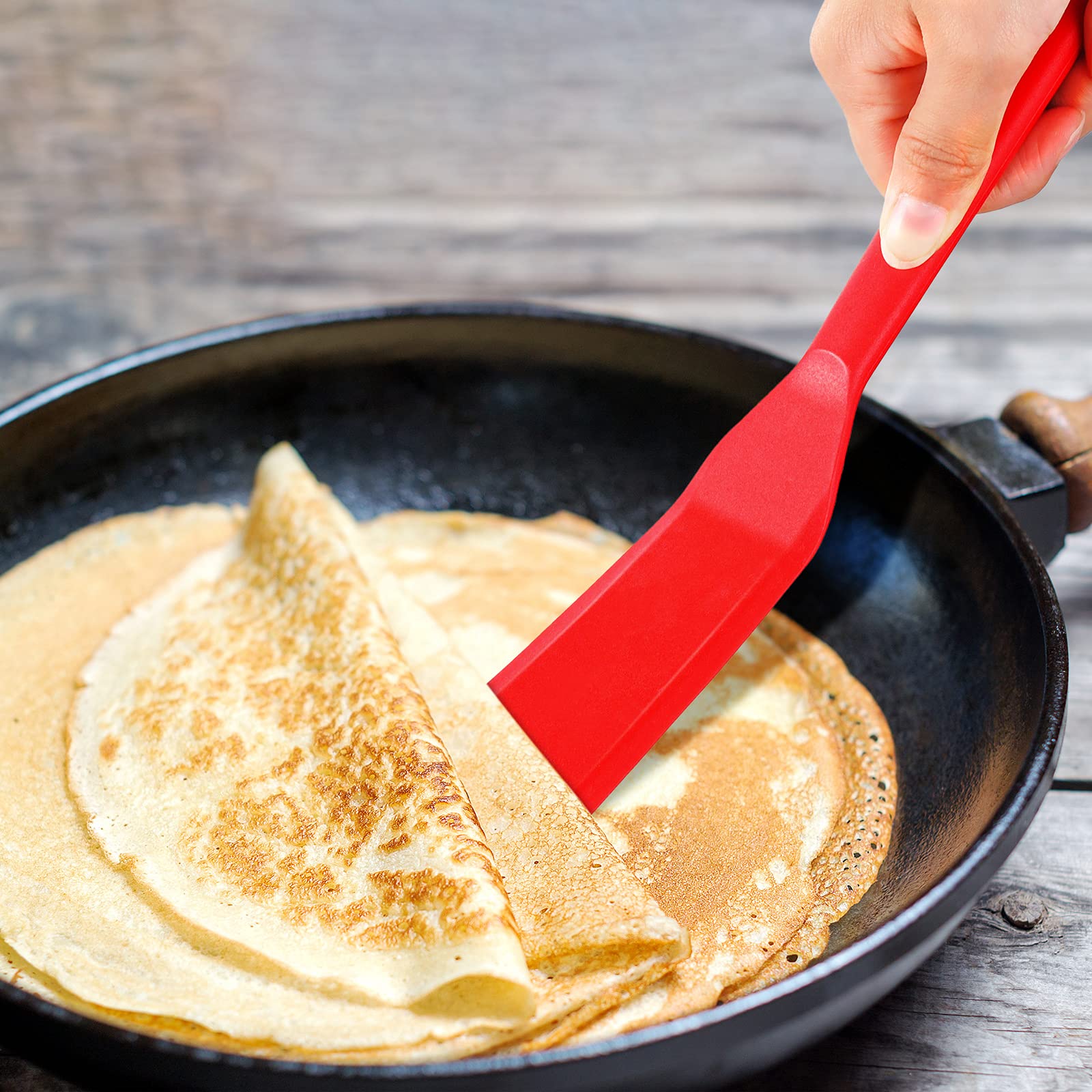 Zopeal 2-Pack Long Heat-Resistant Silicone Spatula Set - Non-Stick Narrow Crepe Flipper for Pancakes, Omelets, Burgers, Pizza & Steak - Perfect for Kitchen, Camping & Outdoor Cooking (Red & Black)