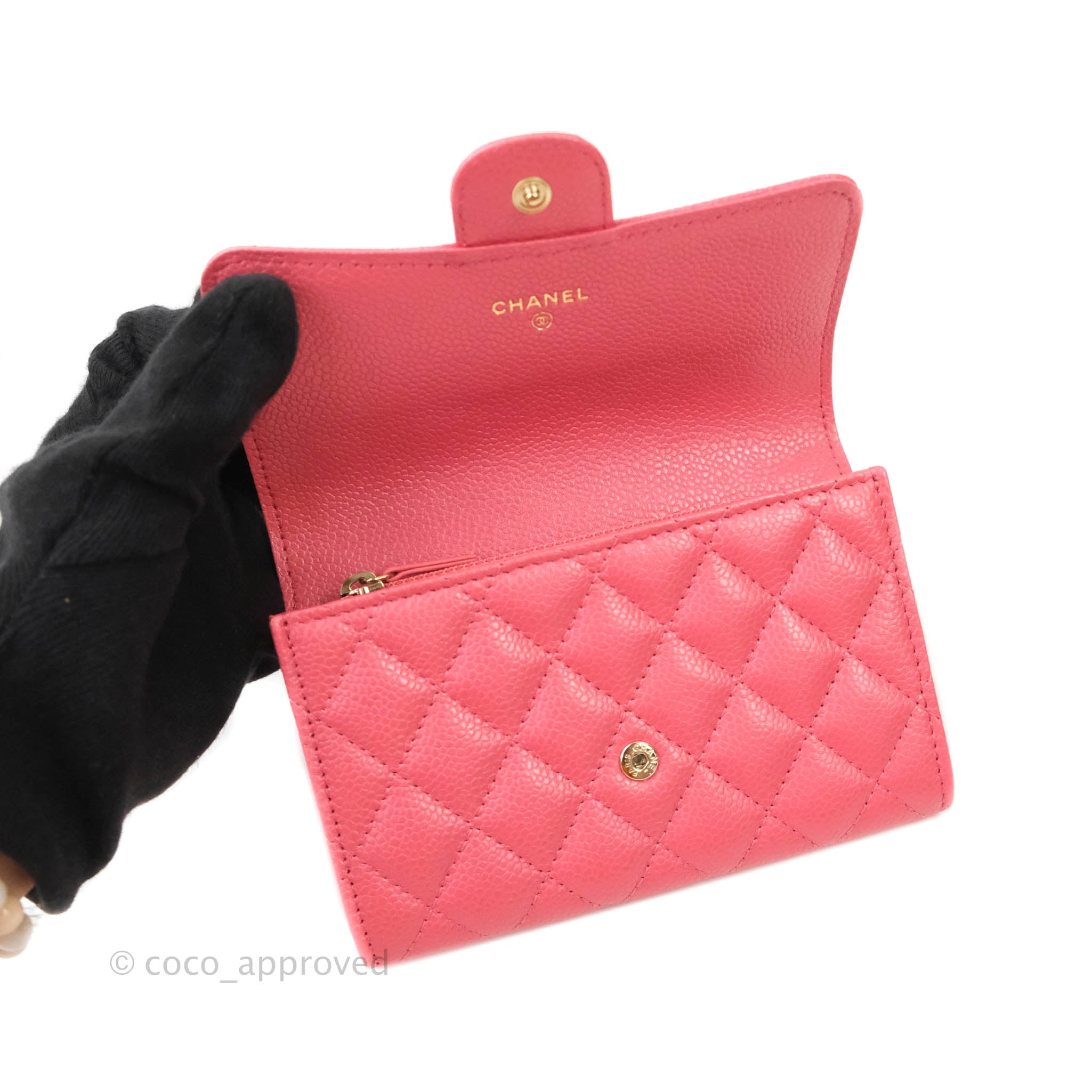 Chanel Classic Flap Wallet in Pink Caviar Leather with Gold Hardware - Luxury Designer Wallet for Women, Perfect for Everyday Use & Special Occasions