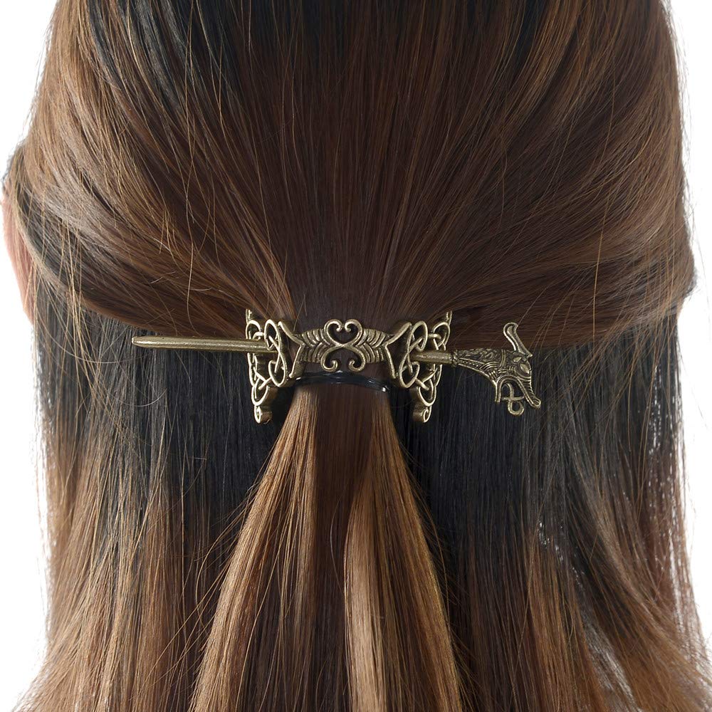 Viking Hair Jewelry - Large Celtic Knot Dragon Hairpins for Women, Norse Viking Crown Hair Clips, Braid Barrettes & Long Hair Accessories | Perfect for Medieval Festivals, Cosplay, and Boho Wedding Hairstyles