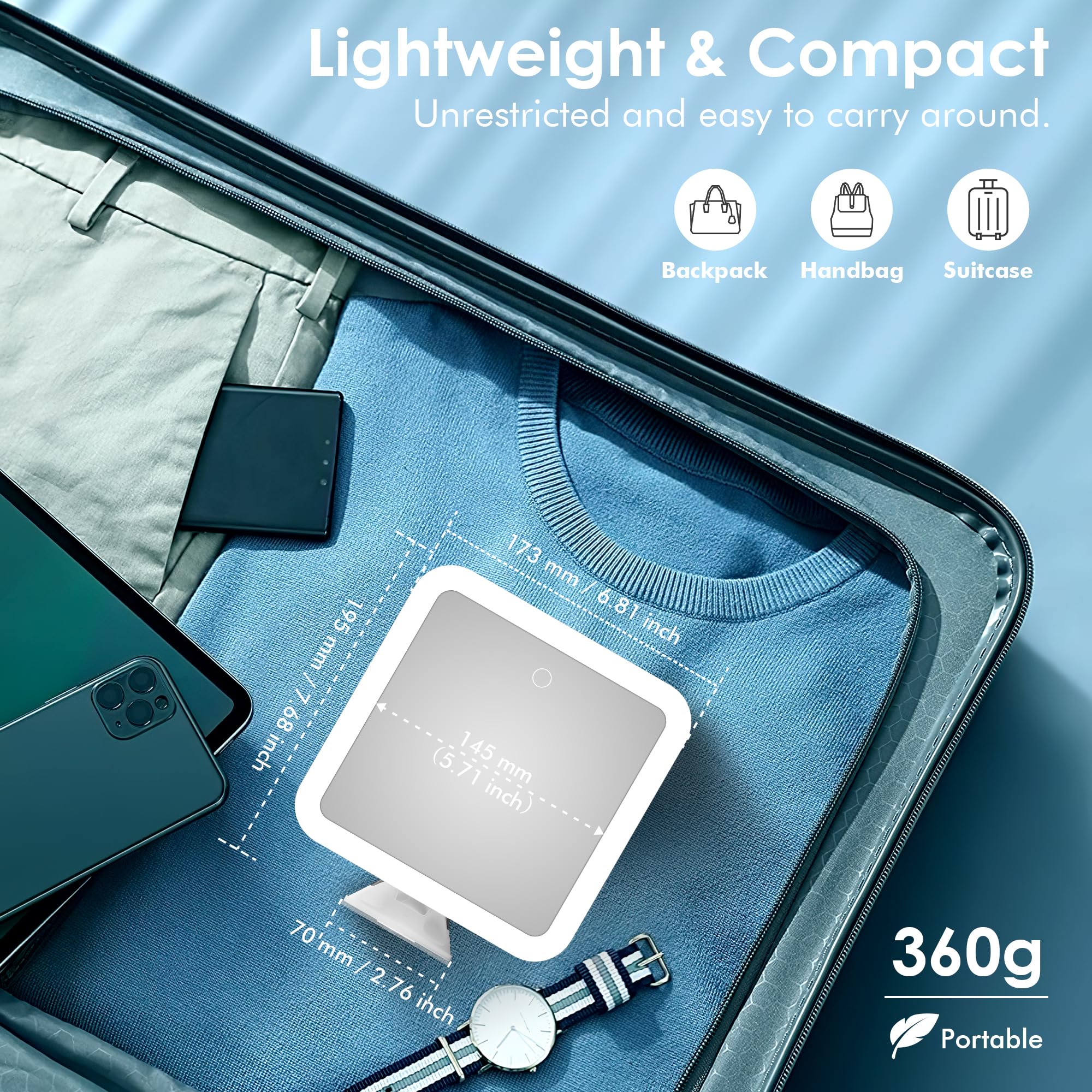 10X Magnifying Lighted Makeup Mirror with Daylight LED - Rechargeable, Cordless, 360° Rotation, 7