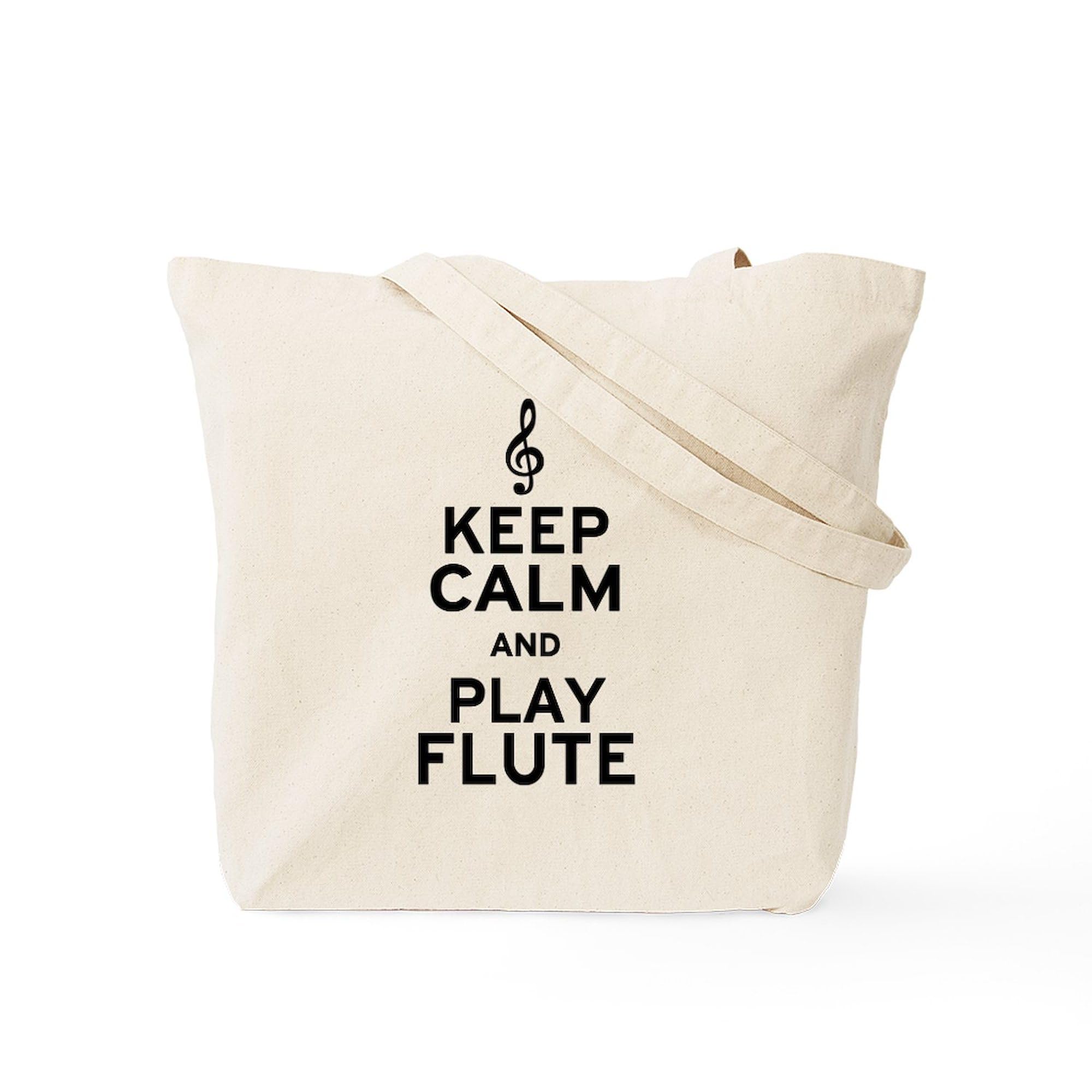 Keep Calm And Play Flute Tote Bag - Natural Canvas Reusable Shopping Bag for Musicians, Groceries & Beach Essentials | Eco-Friendly Cotton Tote for Flute Players, Students & Music Lovers