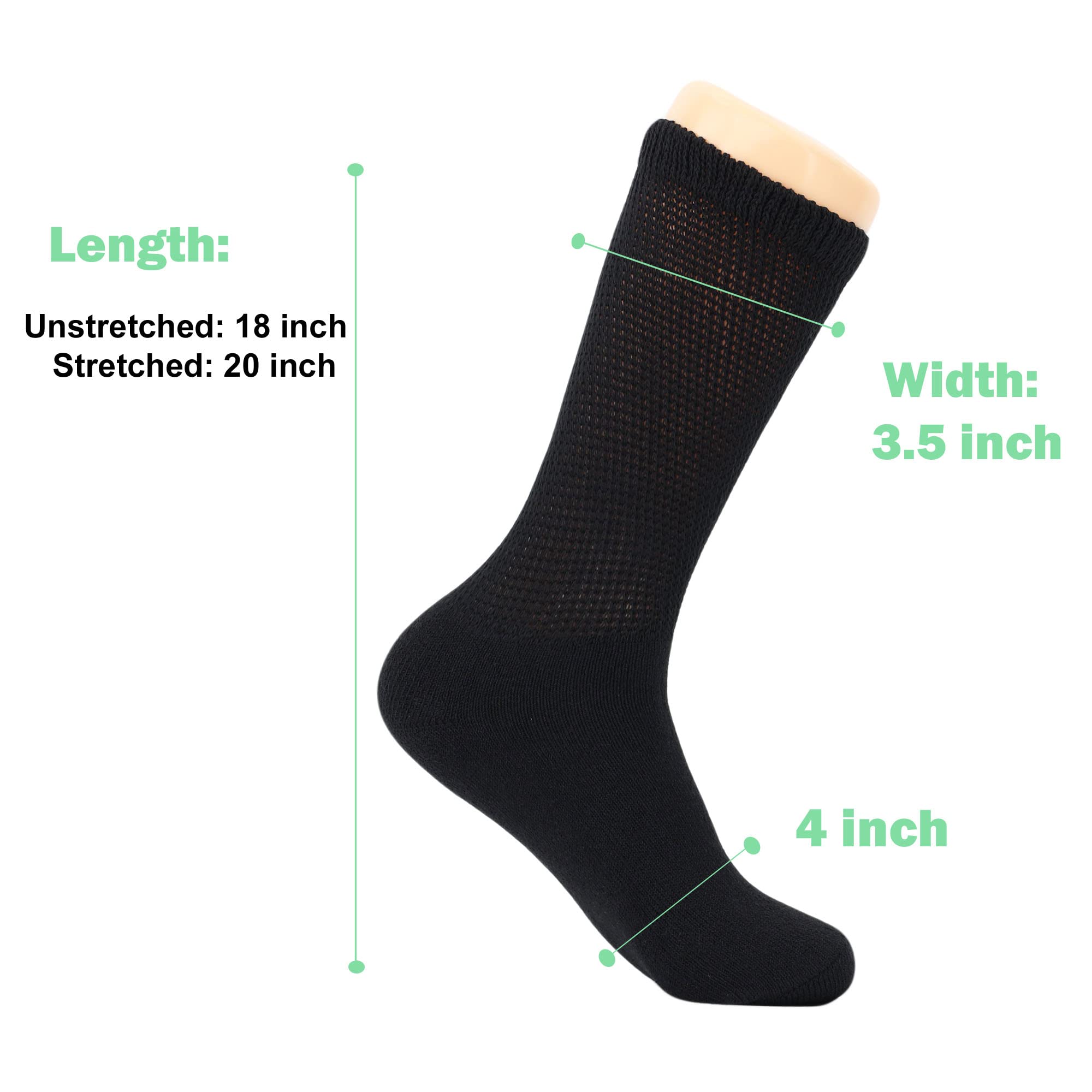 Premium Diabetic Crew Socks for Men - Seamless Non-Binding Loose Fit Socks Made in USA | Comfortable Cotton Socks for Diabetes, Swollen Feet & All-Day Wear