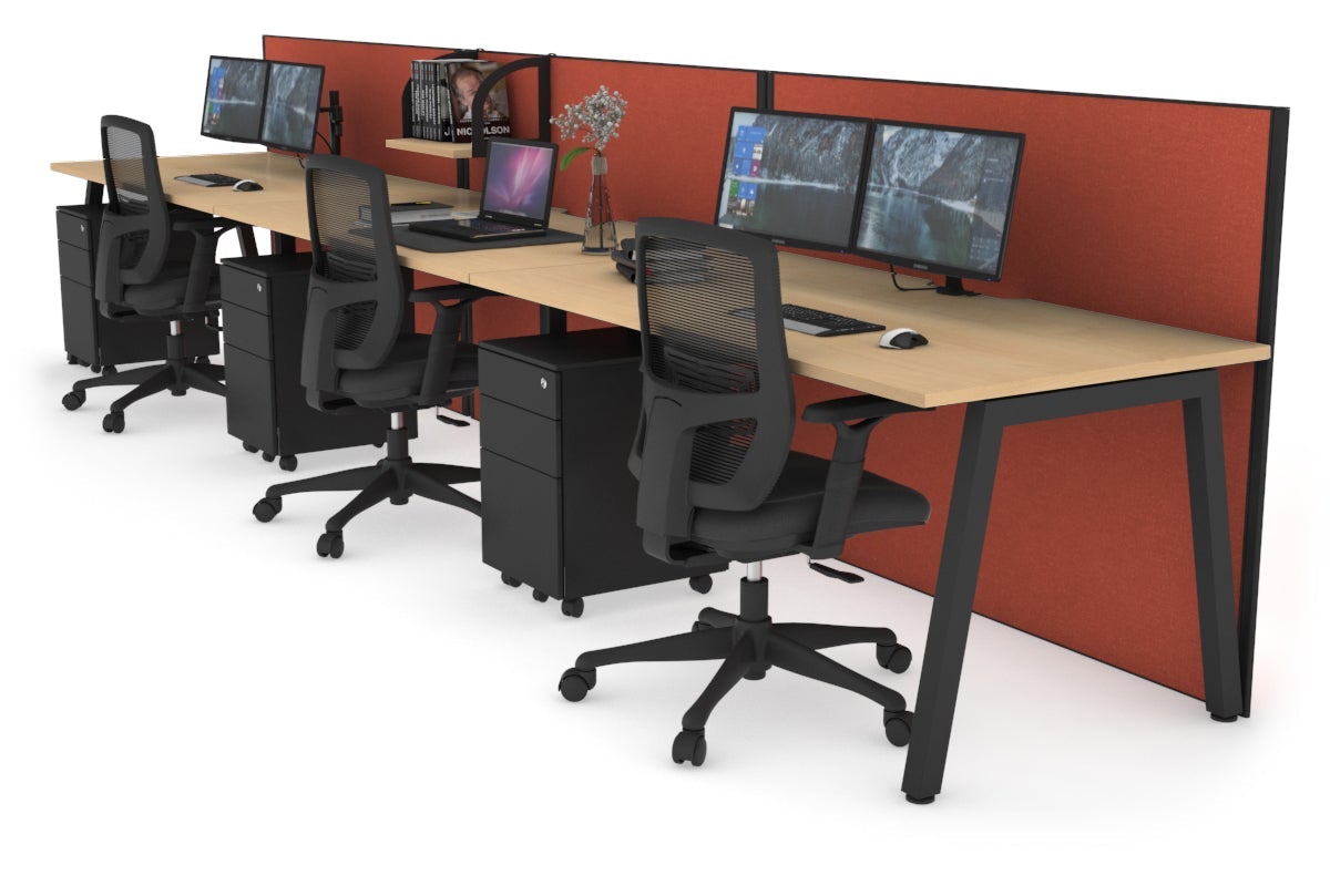 Horizon Quadro 3-Person Office Workstation - 1800L x 800W with Cable Management - Ideal for Collaborative Workspaces & Open Office Layouts