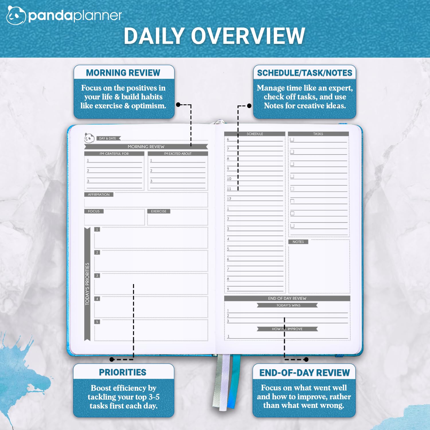 Panda Planner 2025 Undated Daily Planner with Hourly Schedule - 5.75