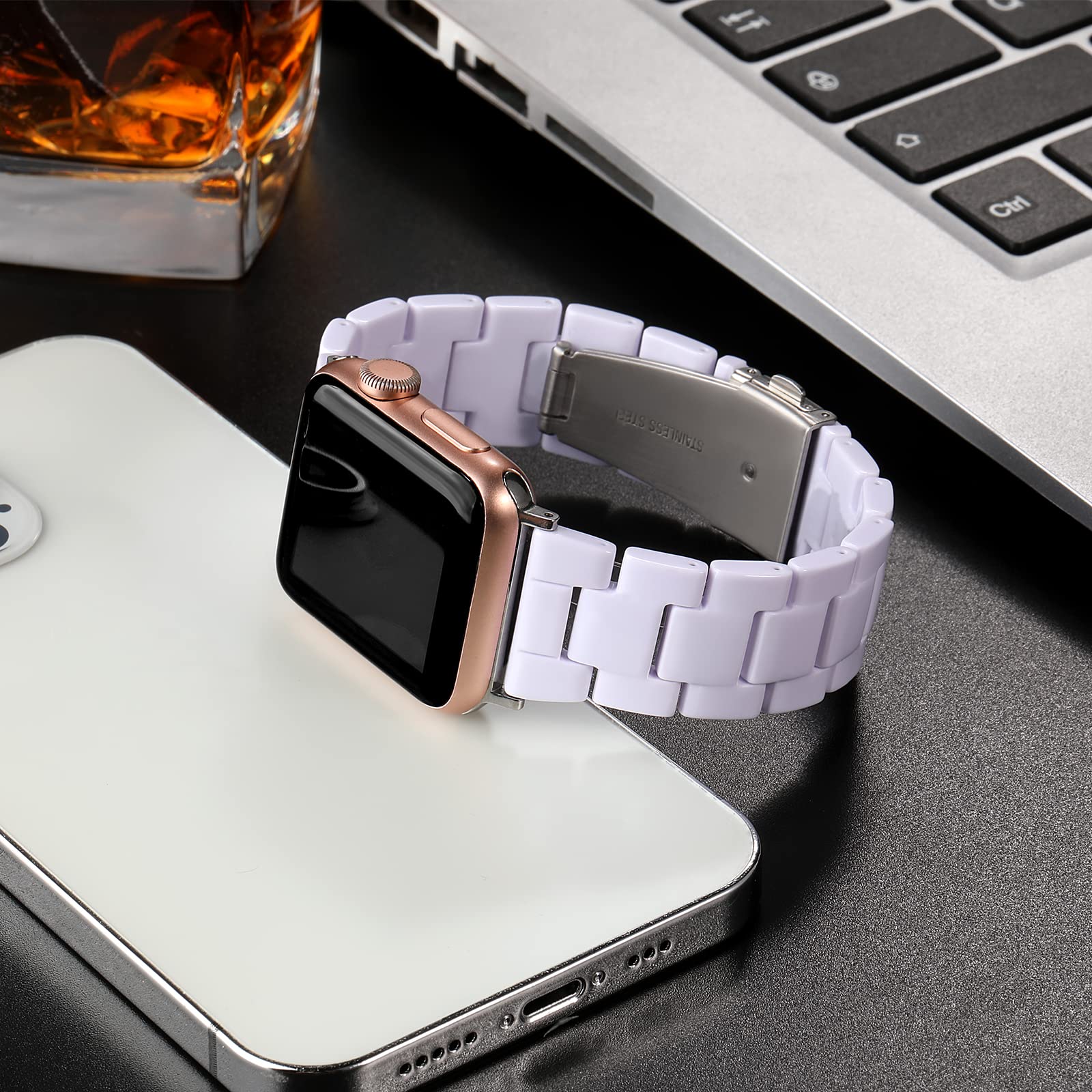 GEAK Resin Apple Watch Band Compatible with 44mm 42mm 45mm - Stylish Lightweight Replacement Bracelet with Stainless Steel Buckle for iWatch Series 7/6/5/4/3/2/1/SE - Perfect for Men & Women, Gym, Work & Everyday Wear (White)