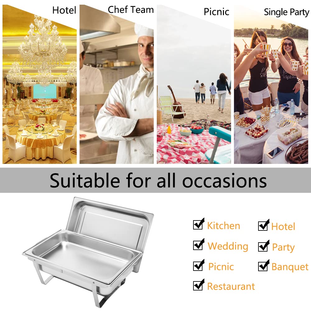 ROVSUN 8 Qt (2 Pack) Stainless Steel Buffet Chafing Dishes Set - NSF Certified Rectangular Catering Chafer Warmer with Trays, Lid & Folding Stand - Perfect for Banquets, Parties, Catering & Buffet Dining