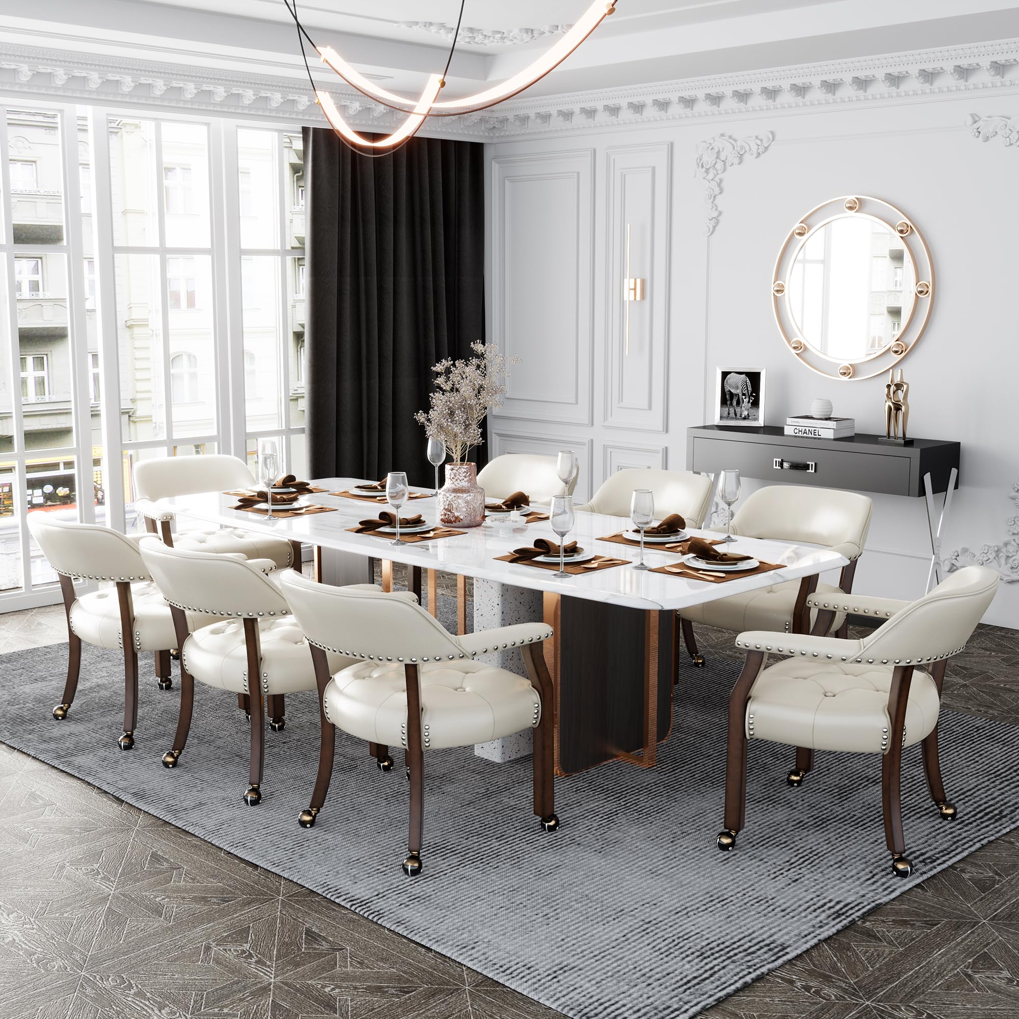 LEEMTORIG Large Rolling Dining Chairs with Casters & Arms - 26