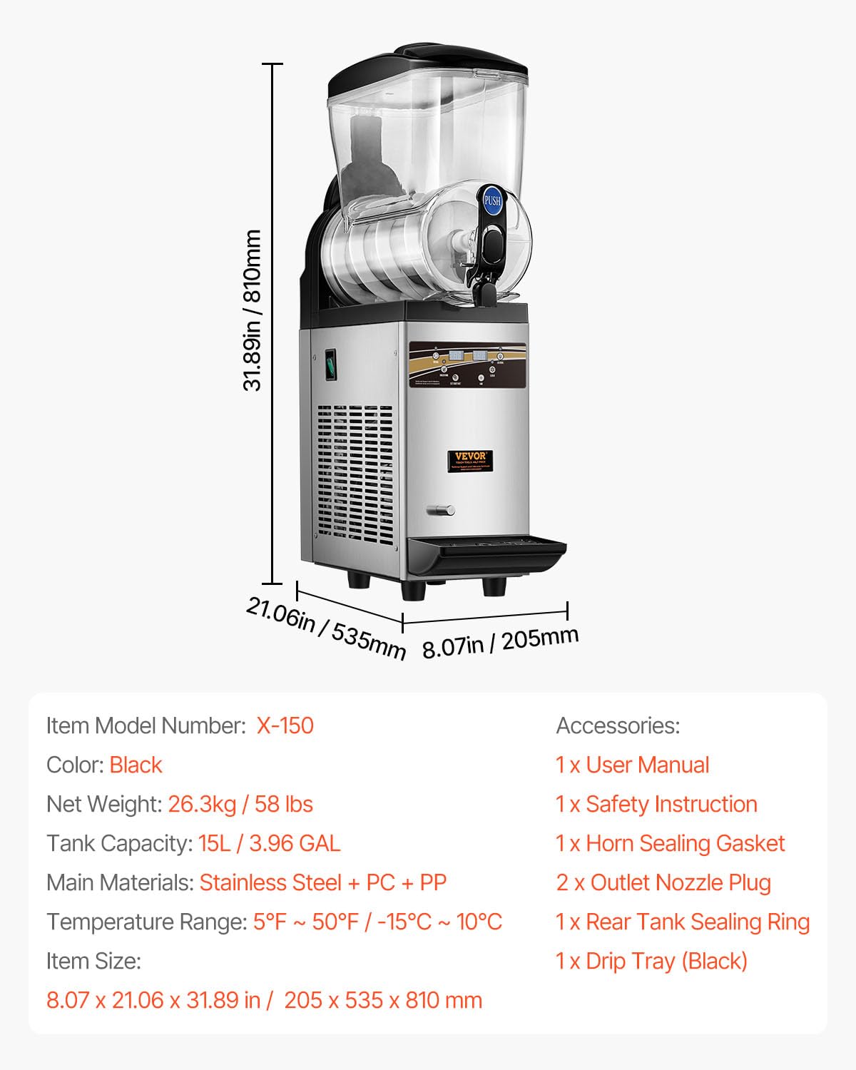 VEVOR 15L Commercial Margarita & Slushie Machine - Stainless Steel Frozen Drink Maker for Smoothies, Cocktails - Perfect for Home Parties, Restaurants, Cafes & Bars (60 Cups Capacity)
