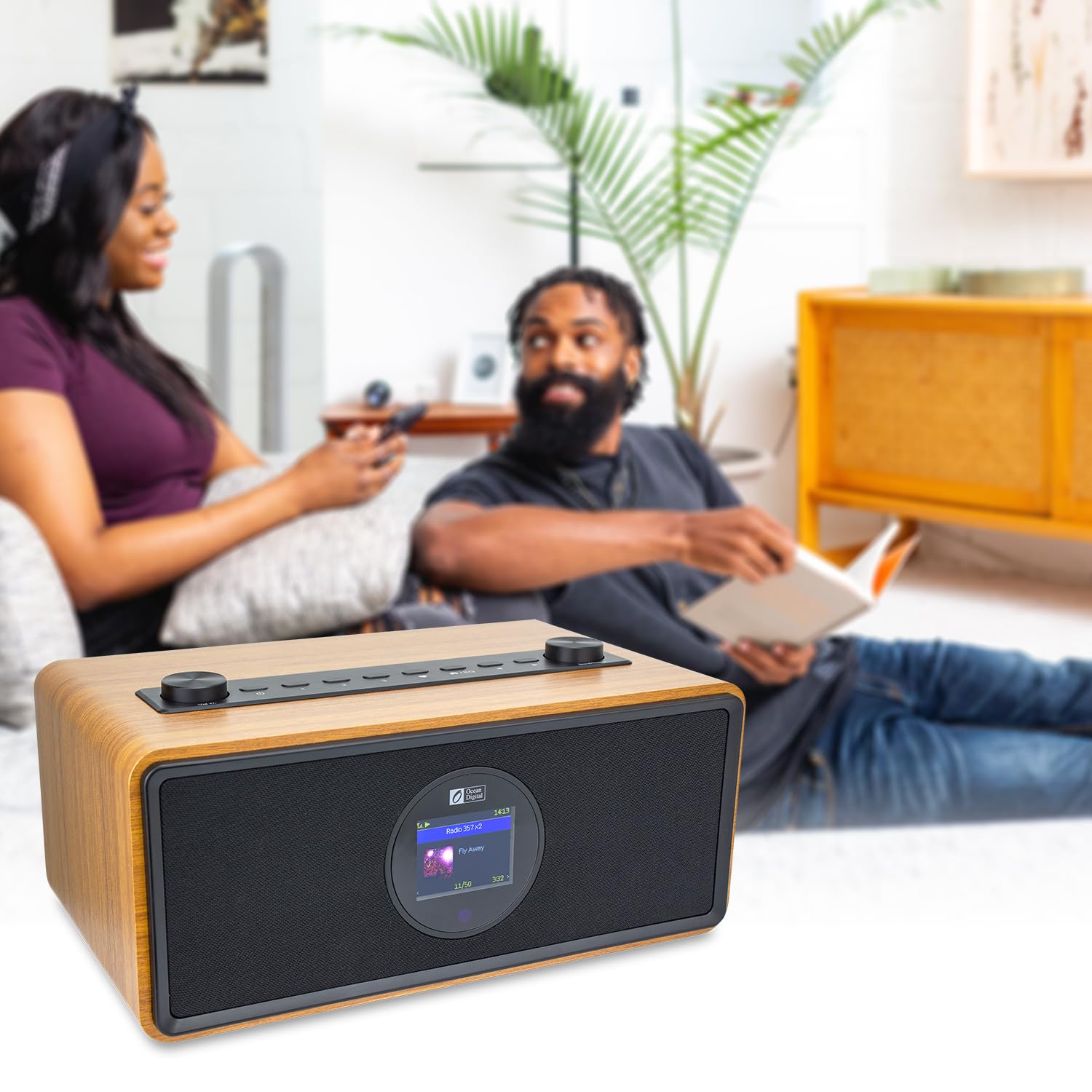 Ocean Digital WR-860 FM/Wi-Fi Internet Radio with Stereo Speakers - Alarm Clock, Sleep Timer, Aux Input & Line Out - 2.4