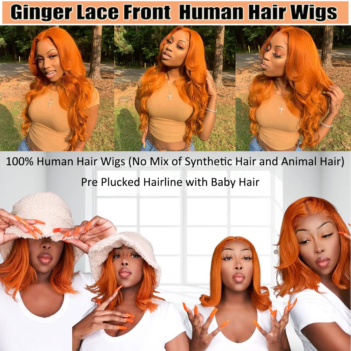 13x4 Ginger Orange Lace Front Wigs Human Hair - Body Wave Glueless Wig with Pre-Plucked Baby Hair & Invisible Lace for Black Women (26 Inch) | Perfect for Daily Wear, Cosplay, and Special Occasions