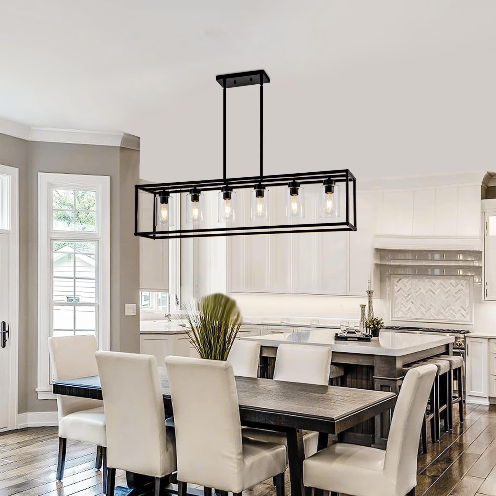 6-Light Black Farmhouse Chandelier - Adjustable Height Modern Industrial Pendant Lighting for Dining Room, Kitchen Island & Living Room | Perfect for Rustic, Contemporary and Urban Decor Styles