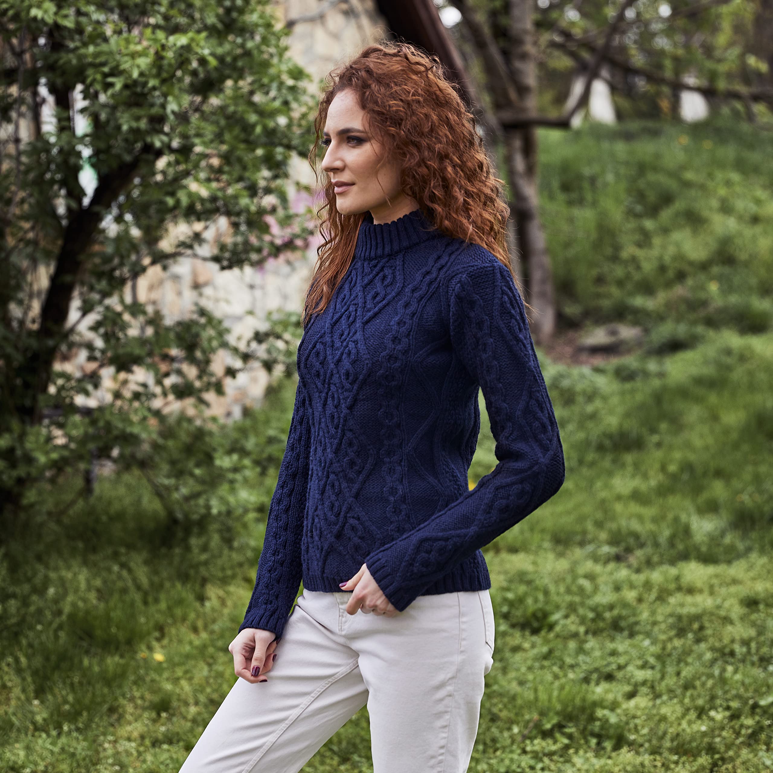 SAOL Women's Irish Cable Knit Wool Sweater - Warm Winter Pullover for Casual Outfits & Cozy Home Wear
