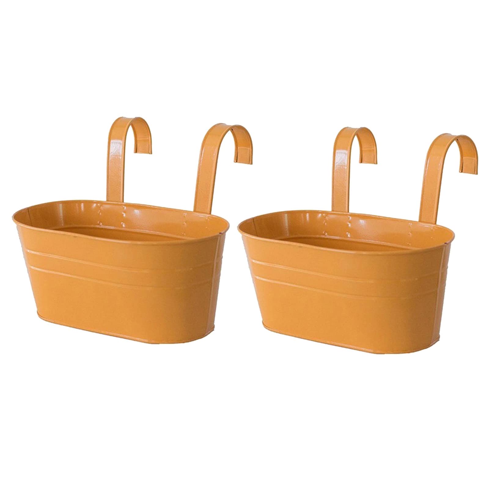2 Pack Metal Iron Hanging Flower Pots with Detachable Hooks - Indoor Outdoor Garden Planters for Balcony, Patio, Lawn - Perfect for Home Decor, Herbs, Succulents & Flowers