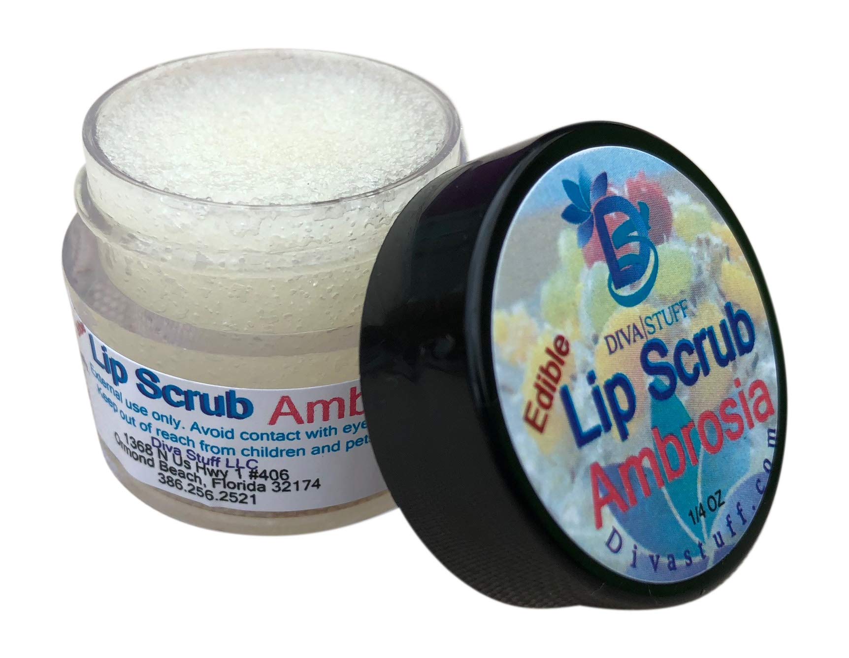 Diva Stuff Ultra Hydrating Lip Scrub - Gentle Exfoliator & Moisturizer for Soft Lips, Coconut Ambrosia Flavor, ¼ oz | Made in USA | Perfect for Dry Lips & Nighttime Lip Care Routine