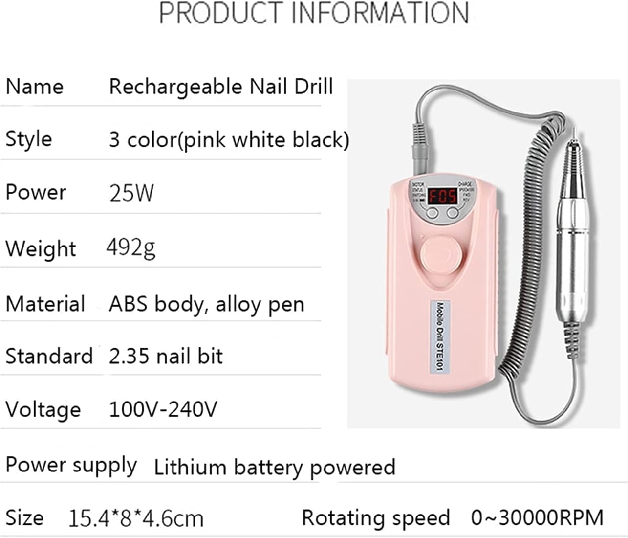 Professional Electric Nail Drill Kit - Rechargeable Portable Nail Drill Pen for Manicure, Gel Polish & Nail Art | Pink Nail Care Tools for Salon & Home Use | Perfect for DIY Nails & Professional Manicurists