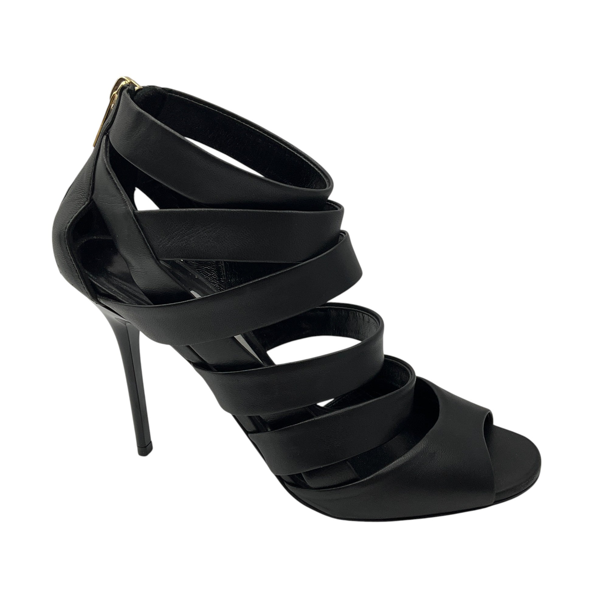 Jimmy Choo Black Leather Cage Sandals for Women - Elegant High Heel Strap Sandals | Perfect for Weddings, Parties & Evening Events