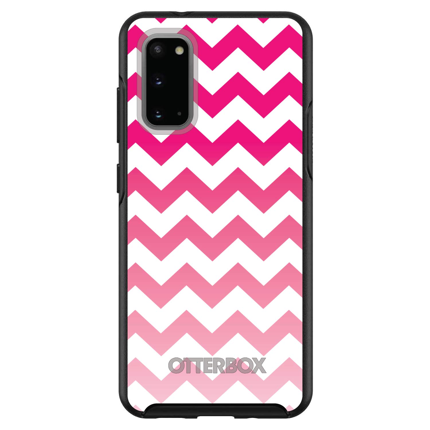 DistinctInk Samsung Galaxy S20 Ultra / S20 Ultra 5G Case (6.9 Inch) - Custom Black Ombré Chevron Stripes with White Pink Fade - Durable Protective Cover Replacement for OtterBox Symmetry - Perfect for Everyday Use, Travel & Work Protection