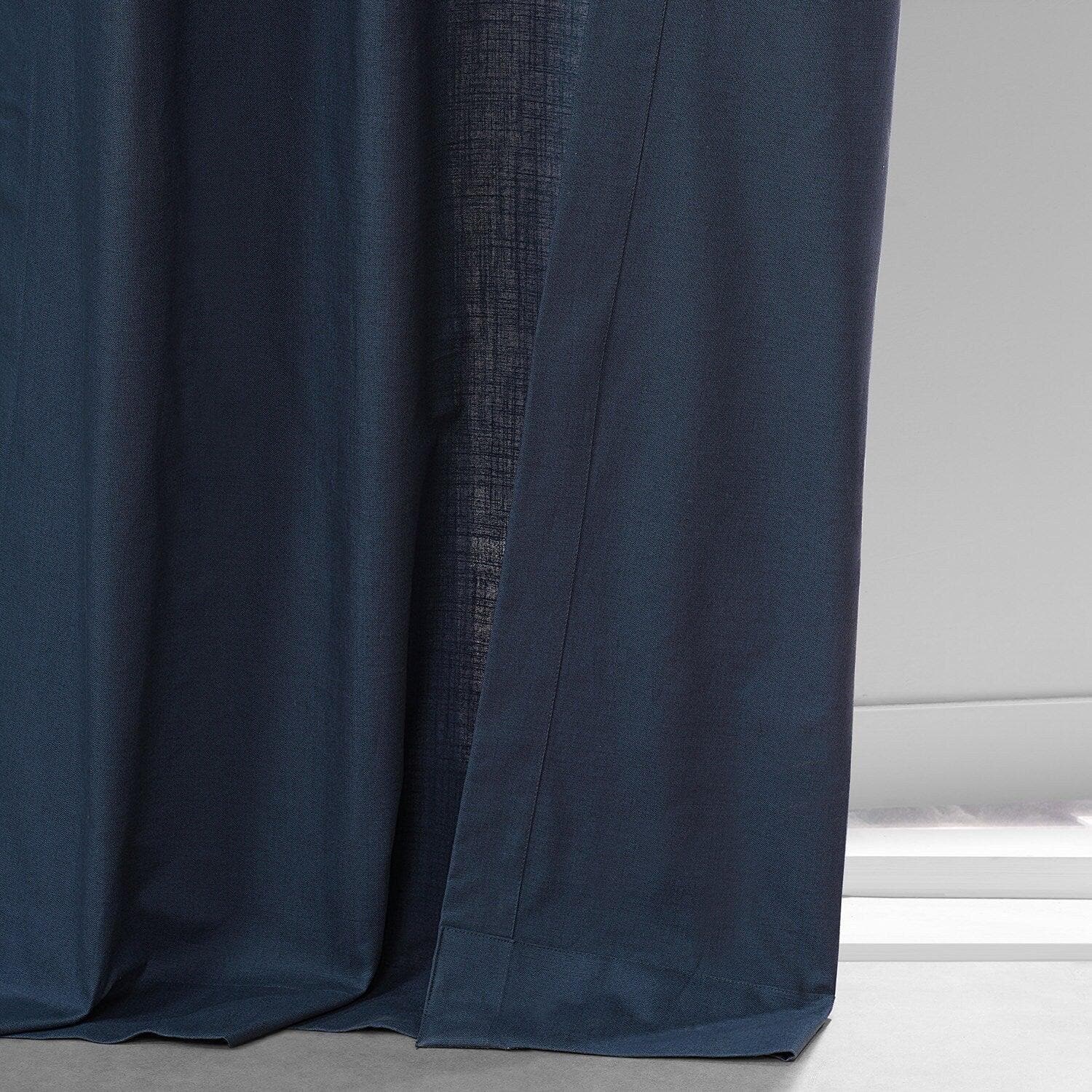 Noble Navy Grommet Dune Textured Cotton Curtains - Set of 2 Panels (84x63 Inch) for Living Room, Bedroom & Home Decor | Blackout Window Treatments