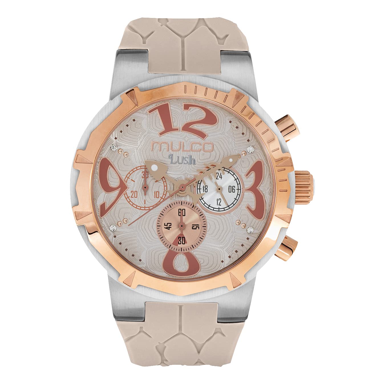 Luxury MULCO Lush Women's Stainless Steel Watch with Swarovski Crystals - Quartz Analog Multifunctional Movement, Silicone Strap, Scratch-Resistant Mineral Glass, Water Resistant - Perfect for Everyday Wear, Office & Special Occasions
