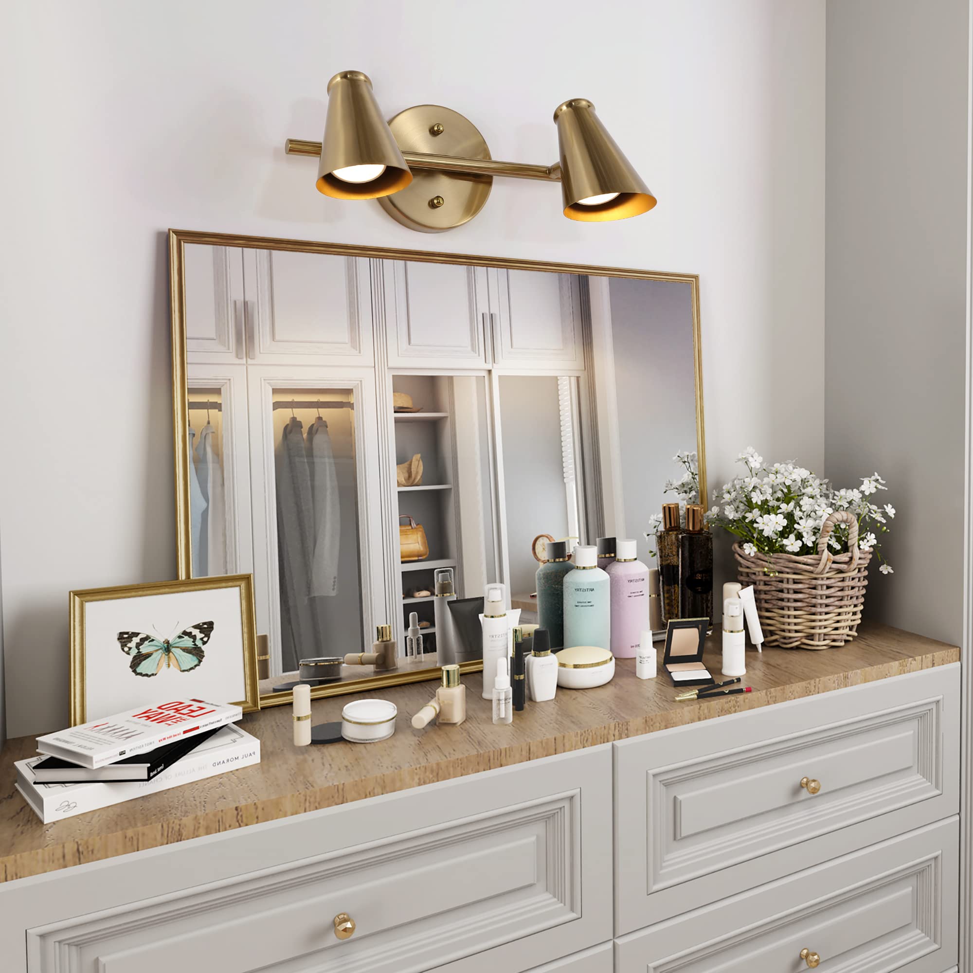 Durent Gold Bathroom Light Fixtures - 2 Light Modern Vanity Lighting with Slant-Cut Metal Shades for Mirror Illumination | Perfect for Bathroom, Powder Room & Dressing Area Makeup Lighting