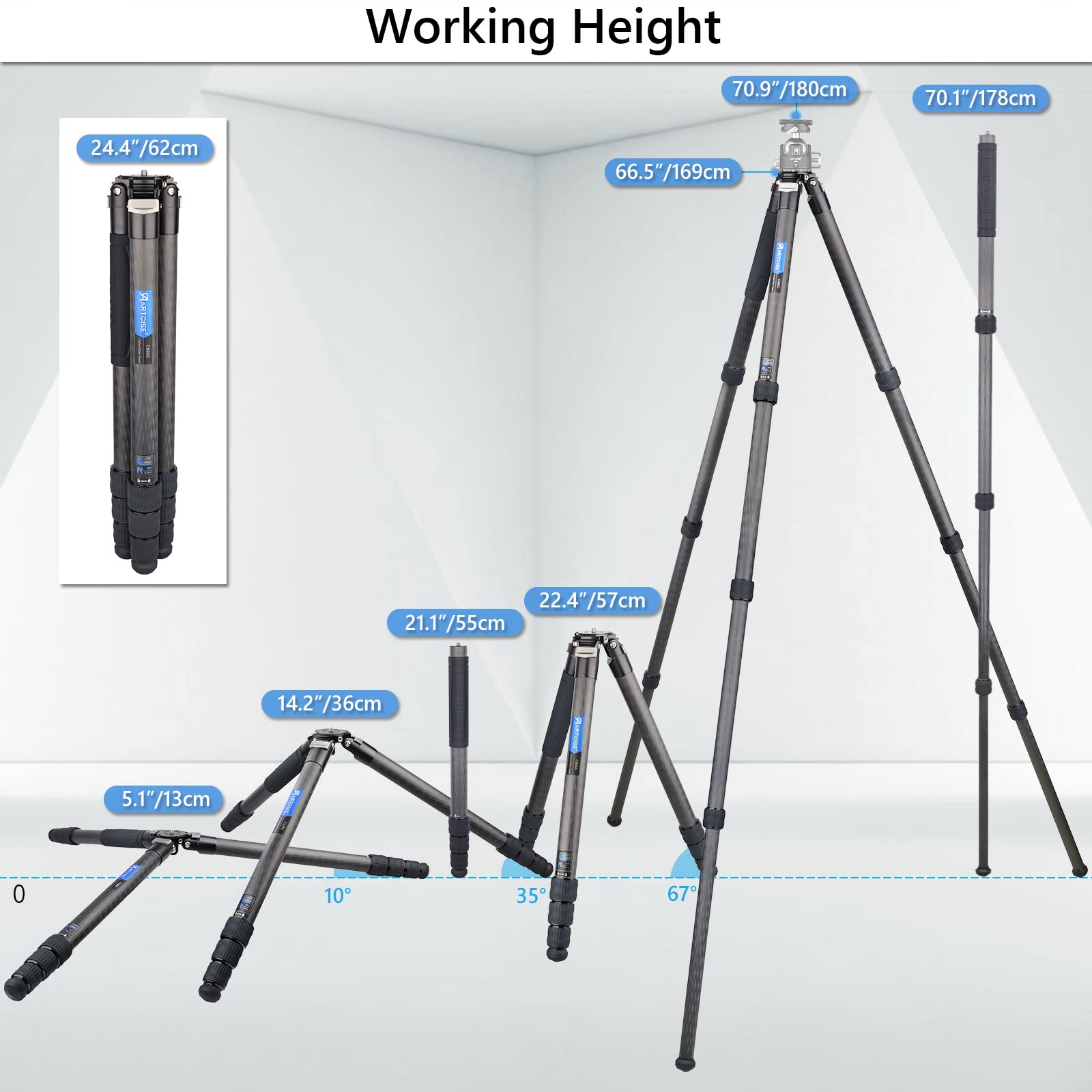 Professional Carbon Fiber Camera Tripod & Monopod - 40mm Tube Diameter, Heavy Duty Support for DSLR/Camcorder (Max Load 88lb/40kg) - Ideal for Travel, Outdoor Photography & Video Shooting (Model CS90C)