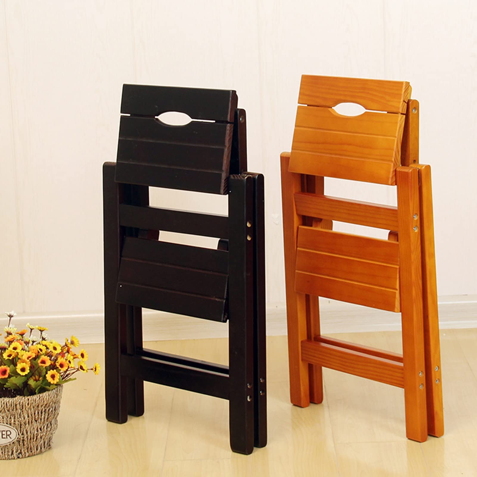XHALERY Portable Wooden Folding Step Stool Ladder - 2 Step Foldable Ladder with Chair Function for Home, Office, Flower Shelf & Storage Use - Perfect for Kitchen, Bathroom, Gardening and DIY Projects