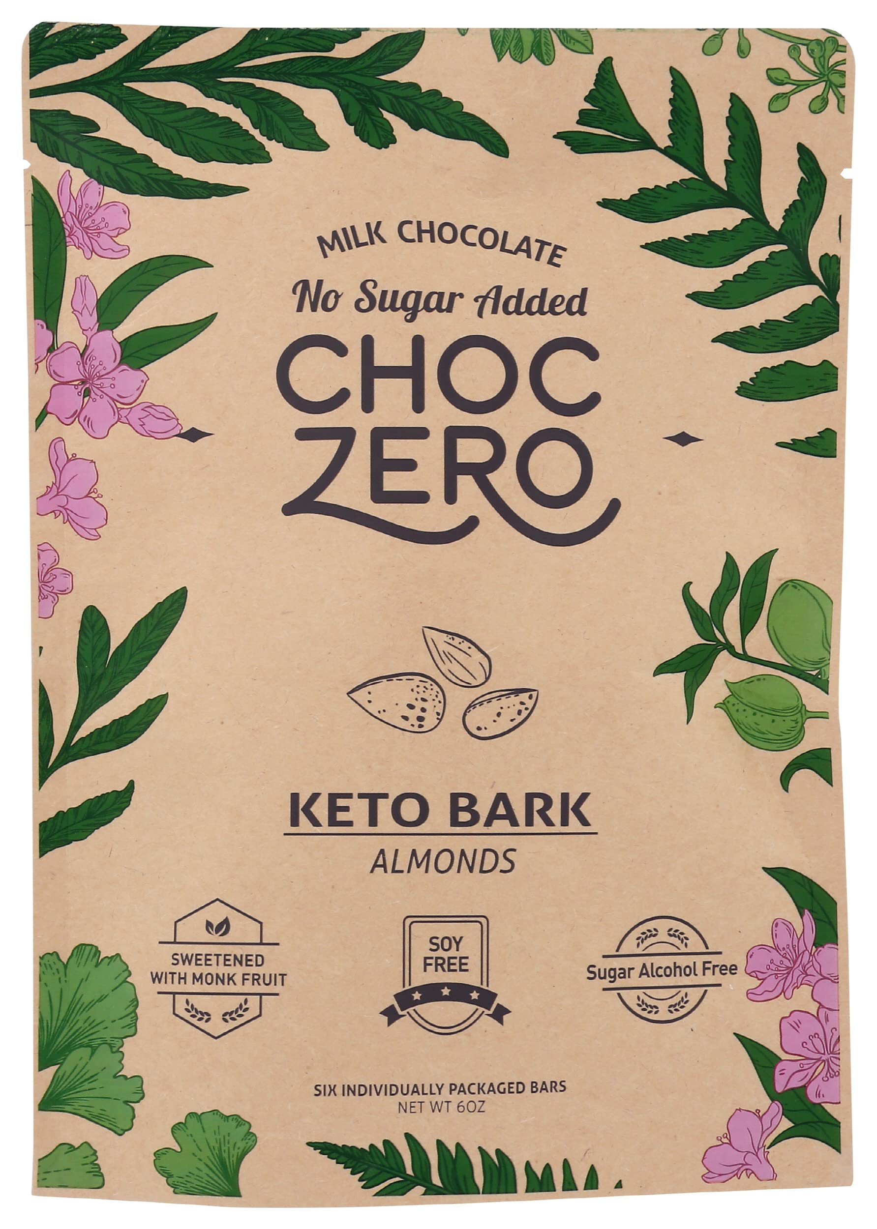 Choczero Sugar-Free Keto Milk Chocolate Almonds with Sea Salt - Dairy-Free, Low Carb, Gluten-Free Snack - 6oz (Pack of 12) - Perfect for Ketogenic Diet, Weight Loss & Healthy Lifestyle