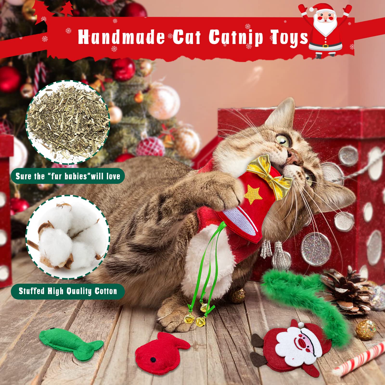 10 Pack Christmas Cat Stockings with Catnip Toys, Teaser, Balls & Feathers - Fun Holiday Gifts for Indoor Cats - Perfect for Playtime, Training & Christmas Decorations