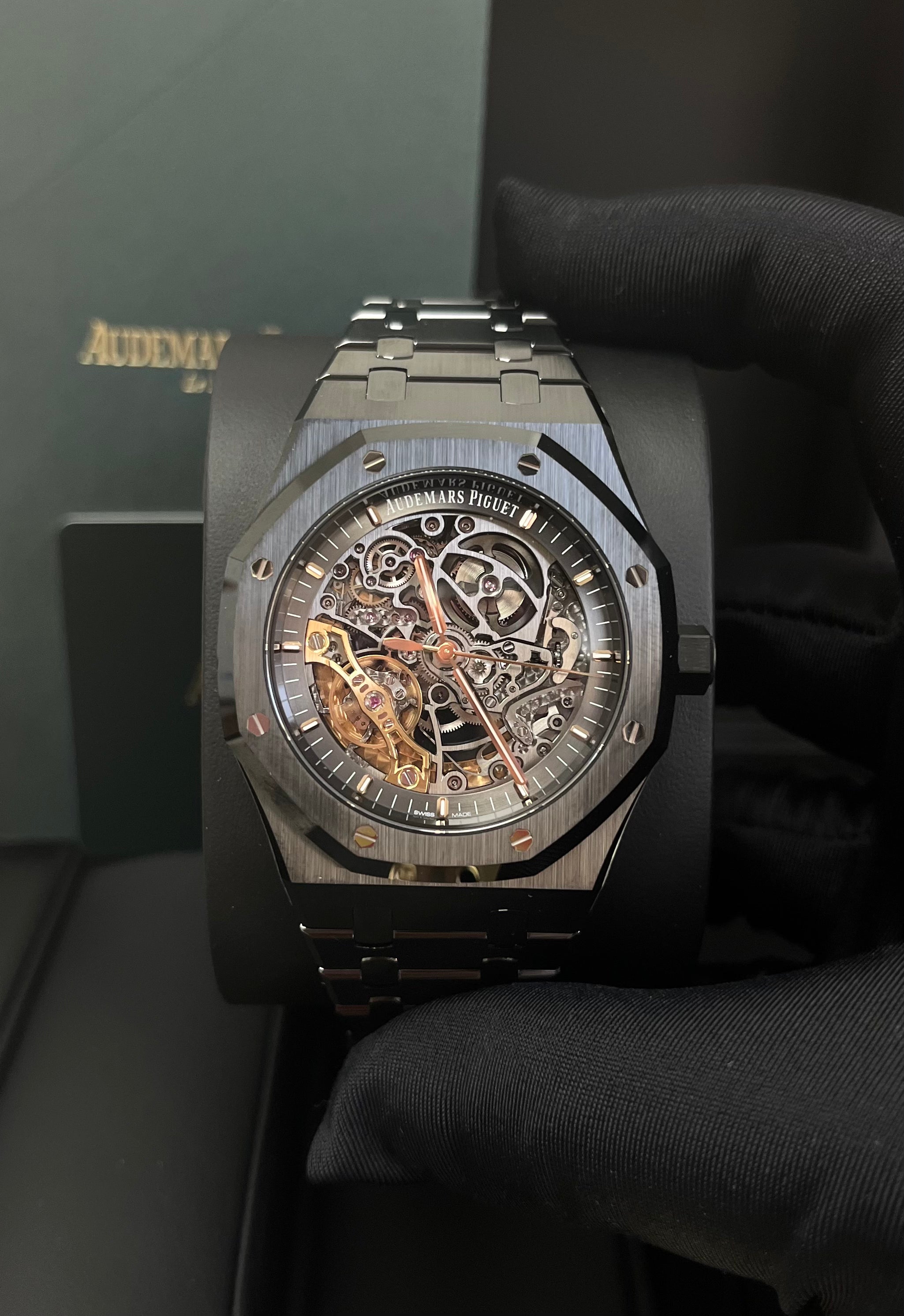 Audemars Piguet Royal Oak 41mm Double Balance Wheel Openworked Watch Ref.15416CE.OO.1225CE.01 - Luxury Skeleton Dial for Men, Premium Stainless Steel & Ceramic - Perfect for Business Meetings, Gala Events & Collector's Showcase