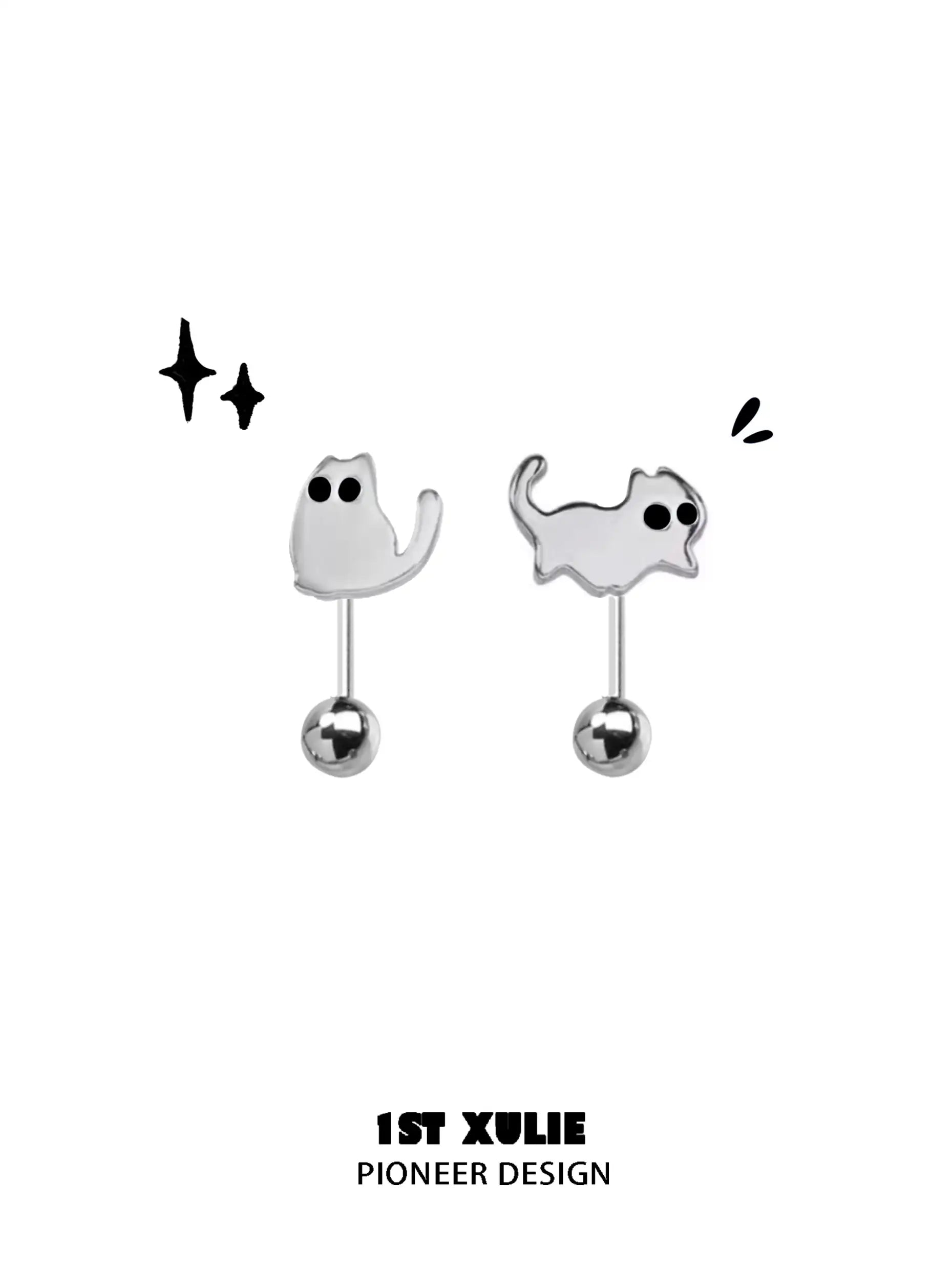 Ghost Black Cat S925 Sterling Silver Handmade Epoxy Coating Stud Earrings for Women - Perfect for Halloween, Gothic Fashion & Everyday Wear
