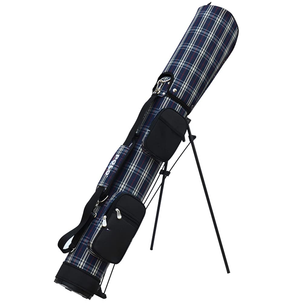 Lightweight Portable Golf Stand Bag with Shoulder Strap - Holds 8-9 Clubs - Blue Plaid Design (2.4kg) - Perfect for Sunday Golf Outings & Travel