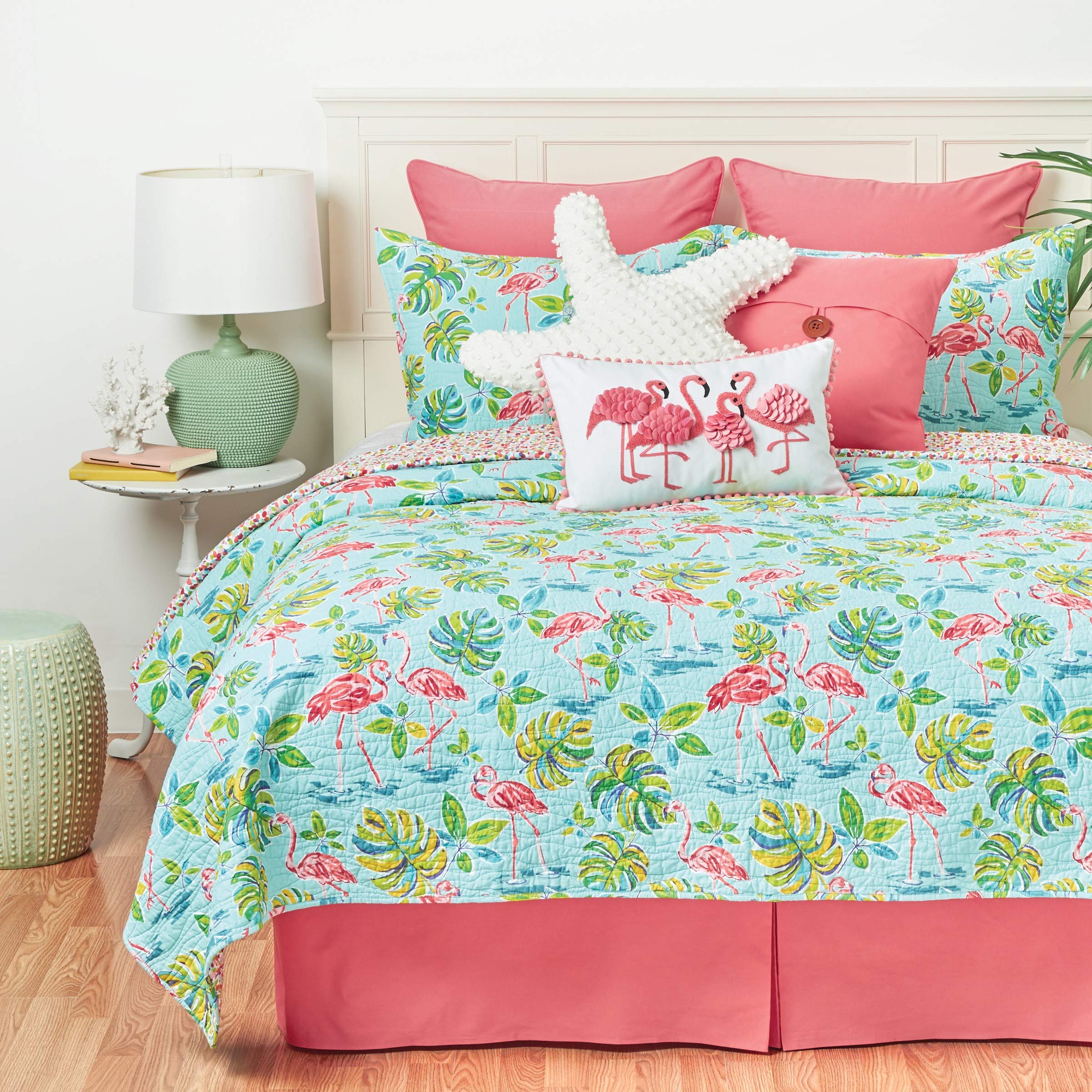 **C&F Home Blue & Pink Flamingo Twin 2-Piece Cotton Quilt Set | Reversible Summer Beach Coastal Bedspread | Lightweight & Machine Washable | Perfect for Kids' Rooms, Beach Houses & Tropical-Themed Decor**
