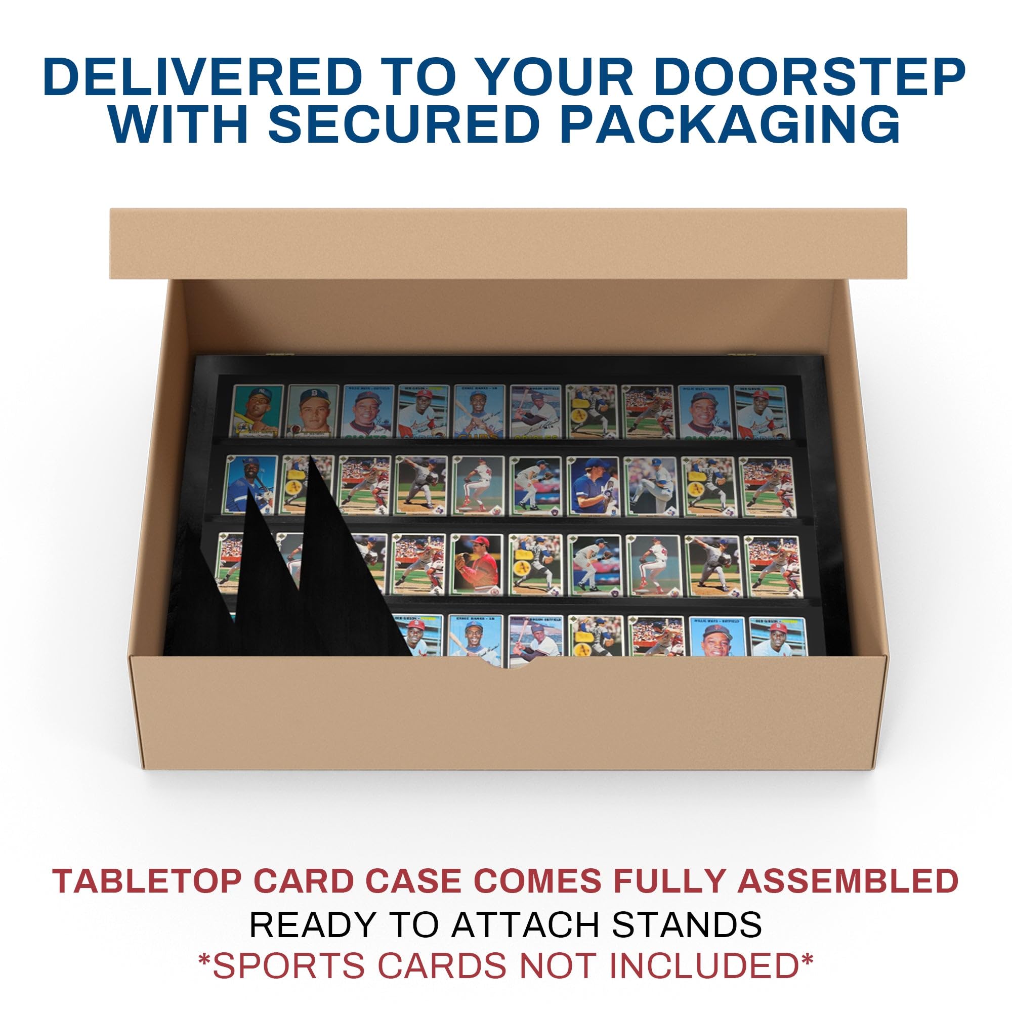 Premium Baseball Card Display Case with Stand - Lockable Tabletop Sports Card Holder for Pokemon, Football & Basketball Trading Cards - Perfect for Collectors, Home Decor & Gift Giving