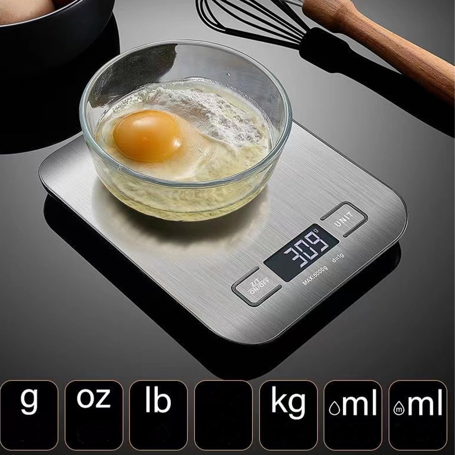 **11 lb Digital Kitchen Scale with Tare Function & Backlit LCD - Precise Food Scale for Baking, Cooking, and Portion Control (Silver, Includes Batteries)**