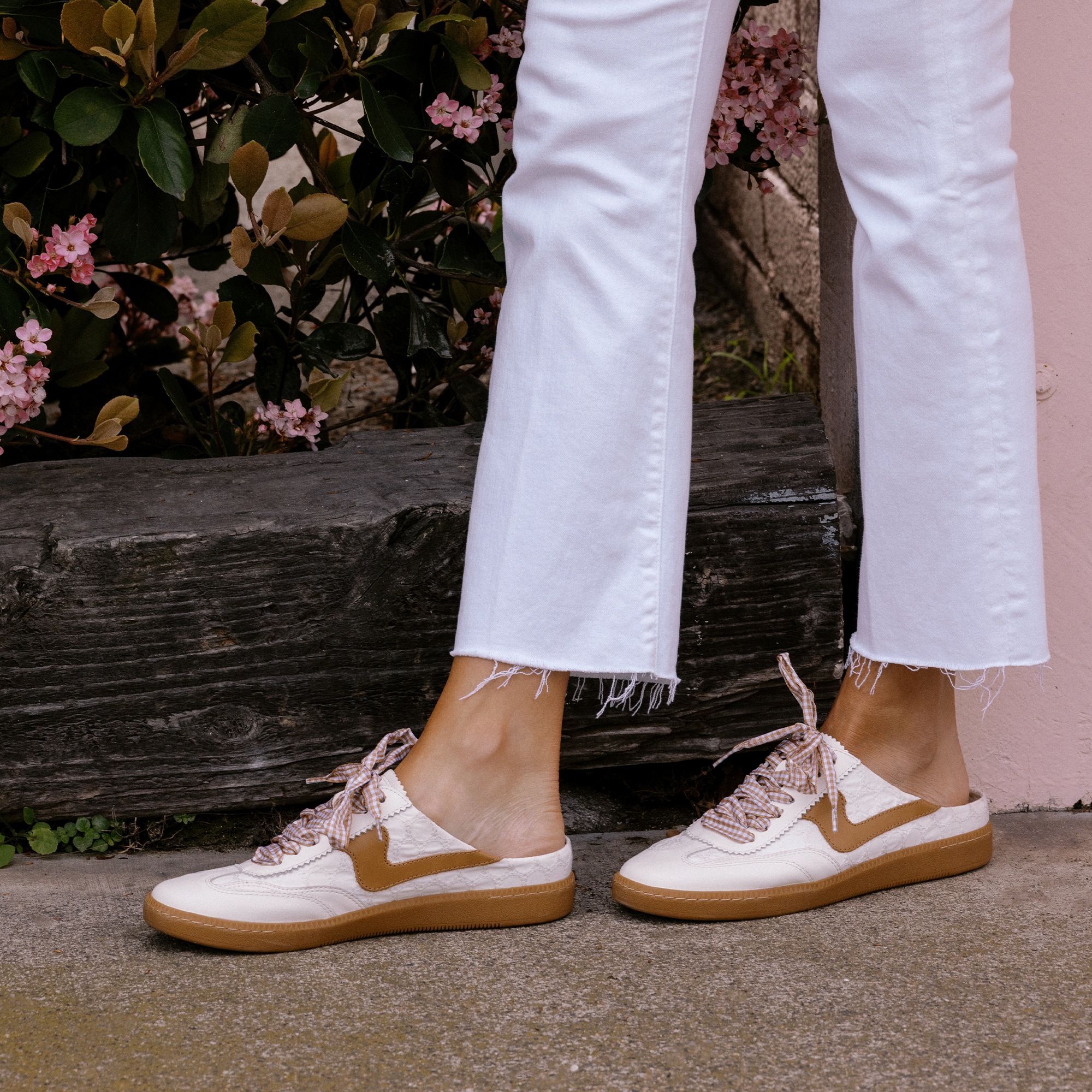 White & Pink Notice Slide Sneakers with Eyelet Design - Comfortable Casual Shoes for Women, Walking, Gym, and Everyday Wear
