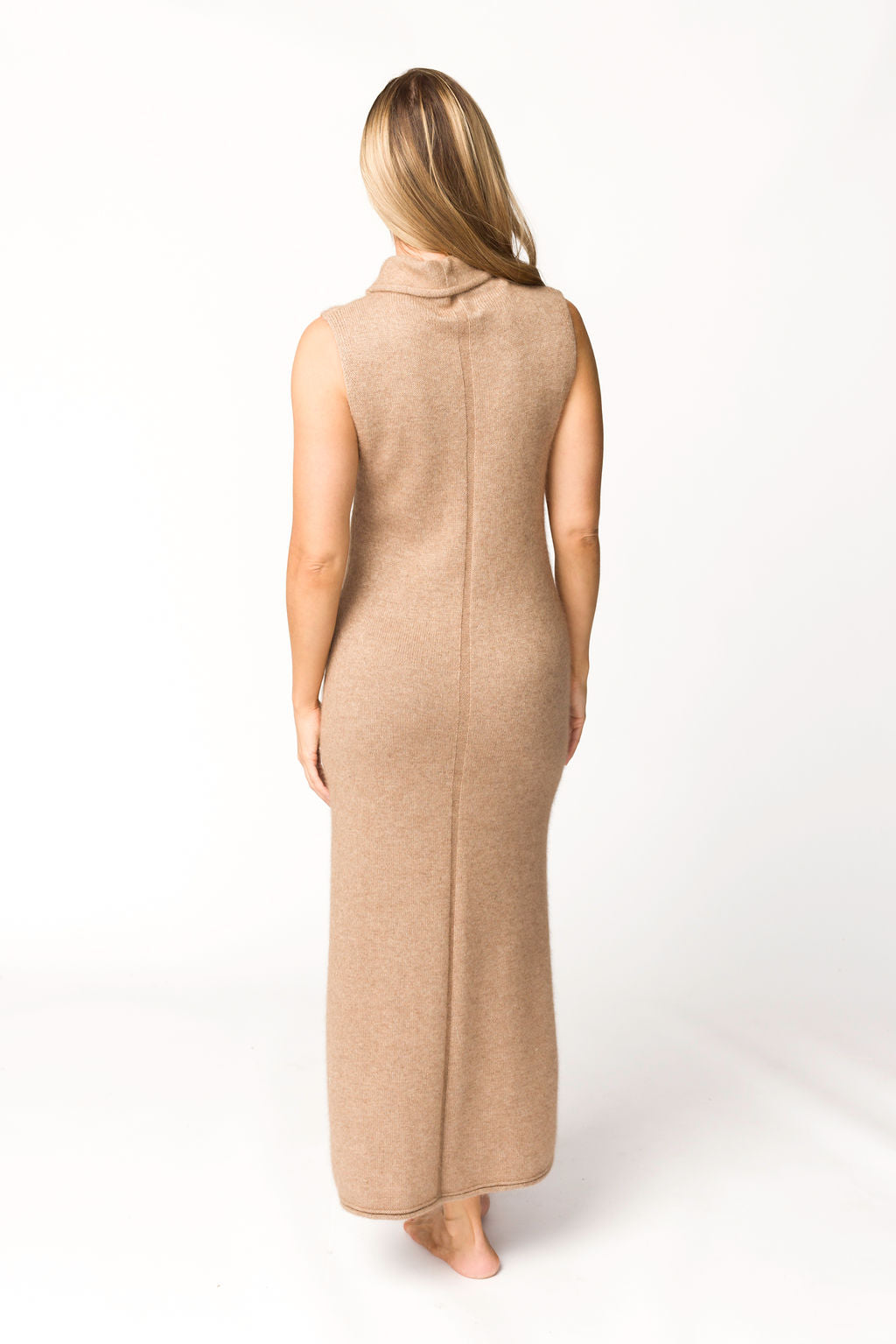 Quinn Women's Long Sleeve Turtleneck Maxi Dress in Taupe - Elegant Winter Midi Dress for Office, Party & Holiday Outfits