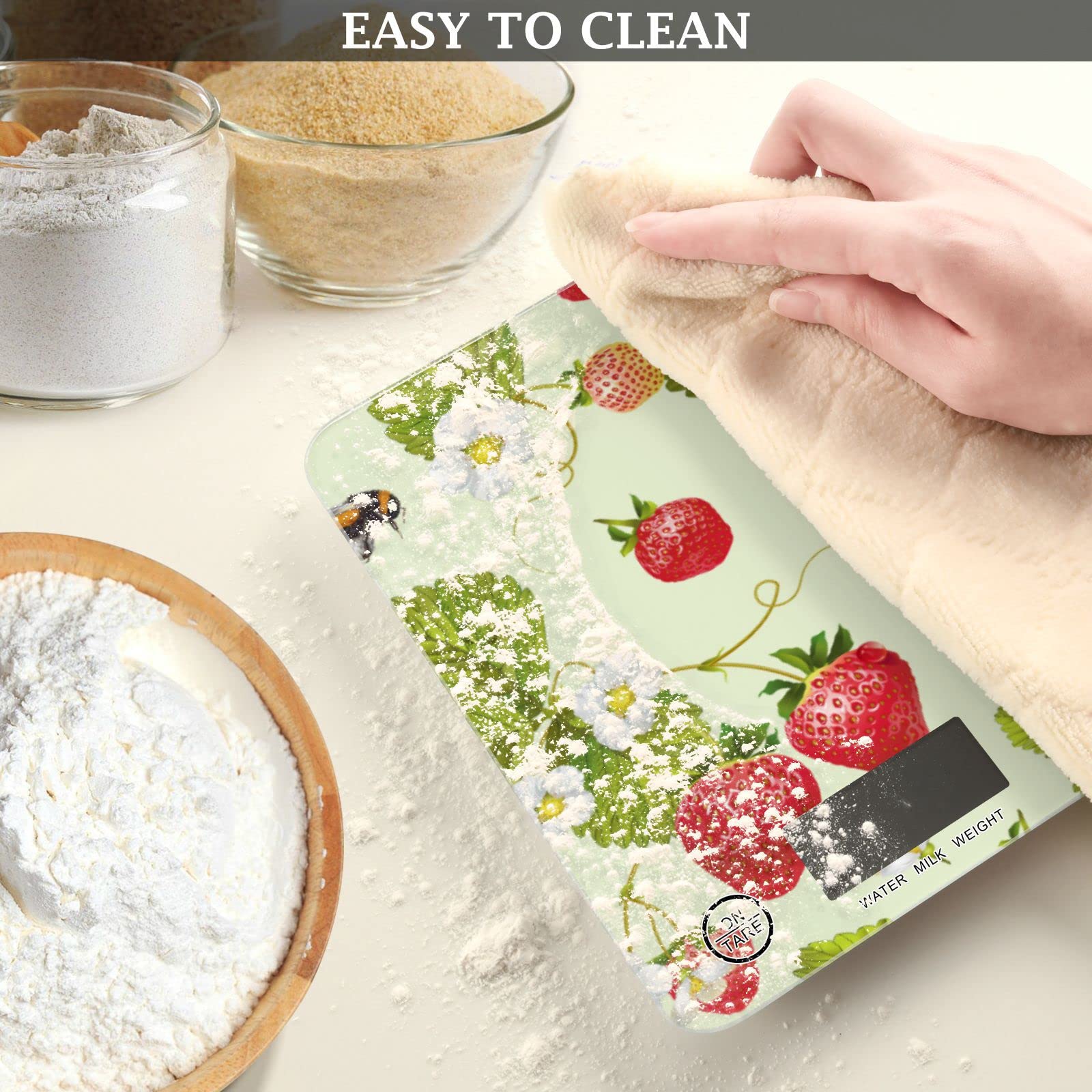 11lb Digital Kitchen Scale with Strawberry Design - Waterproof Food Scale for Ounces & Grams - Perfect for Weight Loss, Coffee, Baking, Cooking & Meal Prep