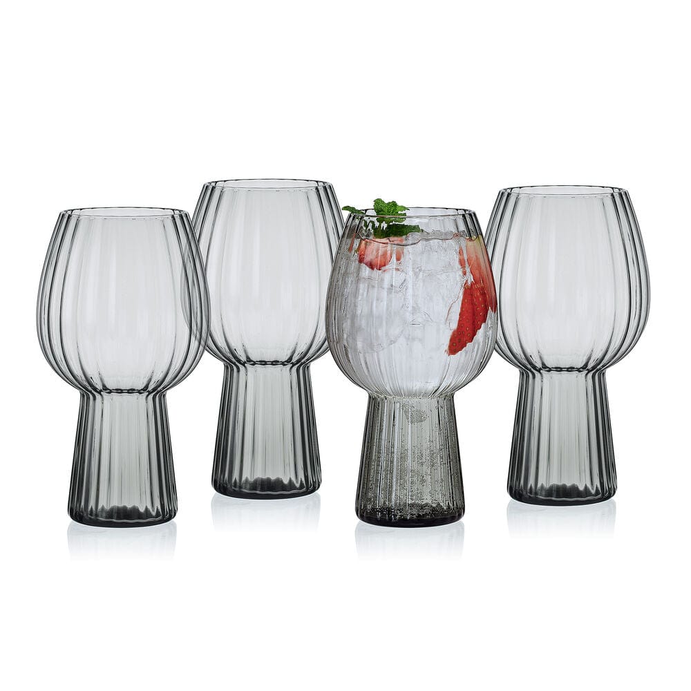 Phoebe Optic Smoke Set of 4 Elegant Goblet Beverage Glasses - Perfect for Wine Tasting, Cocktail Parties & Home Bar Decor