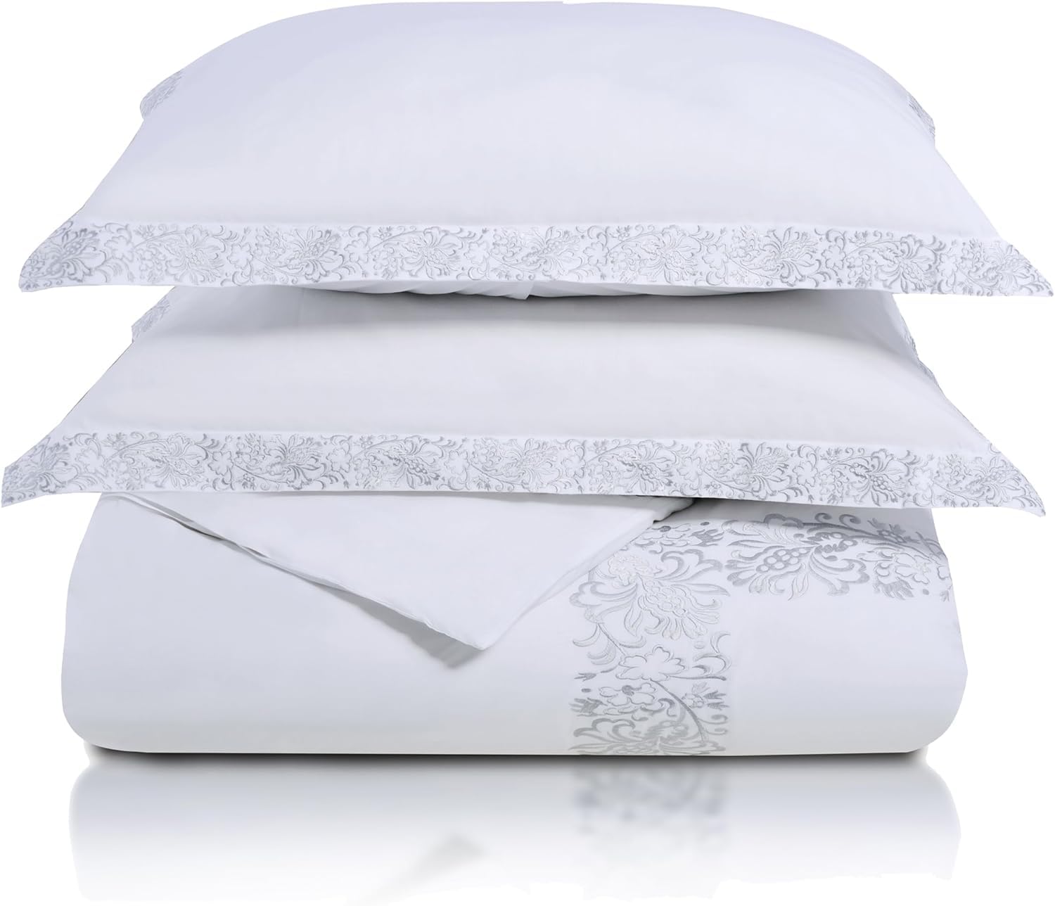 Premium Embroidered Cotton Duvet Cover Set - Soft Luxury Bedding with Button Closure - 1 Duvet Cover + 2 Pillow Shams - Moonlawn Collection - Elegant White Full/Queen Size - Perfect for Master Bedroom, Guest Room & Hotel Style Decor