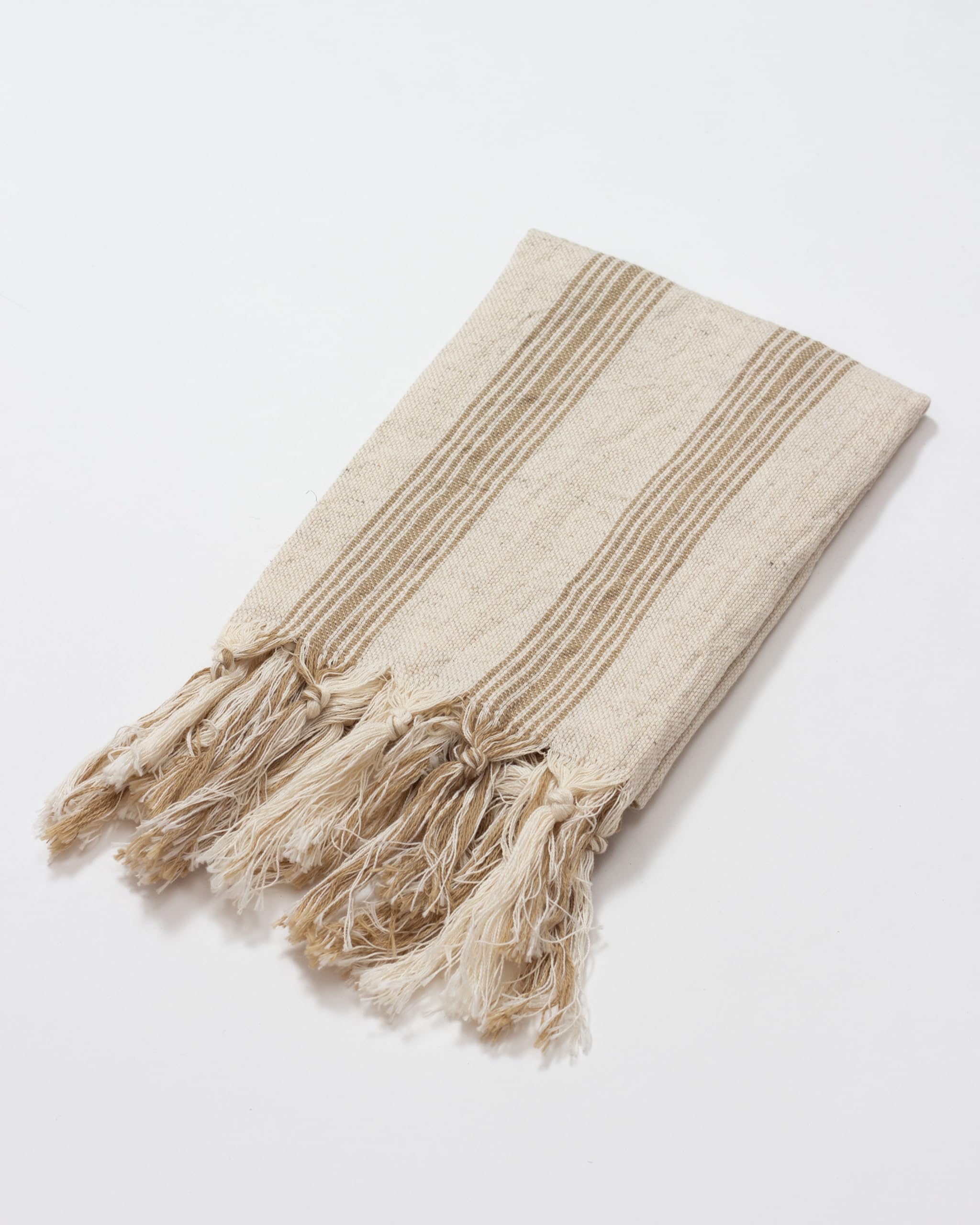 Premium Linen Tea Towel & Lightweight Kitchen Towel - 100% Cotton Turkish Peshtemal Towel in Cream Beige | Handwoven Striped Hand Towel for Drying Dishes, Hair & Beach Use