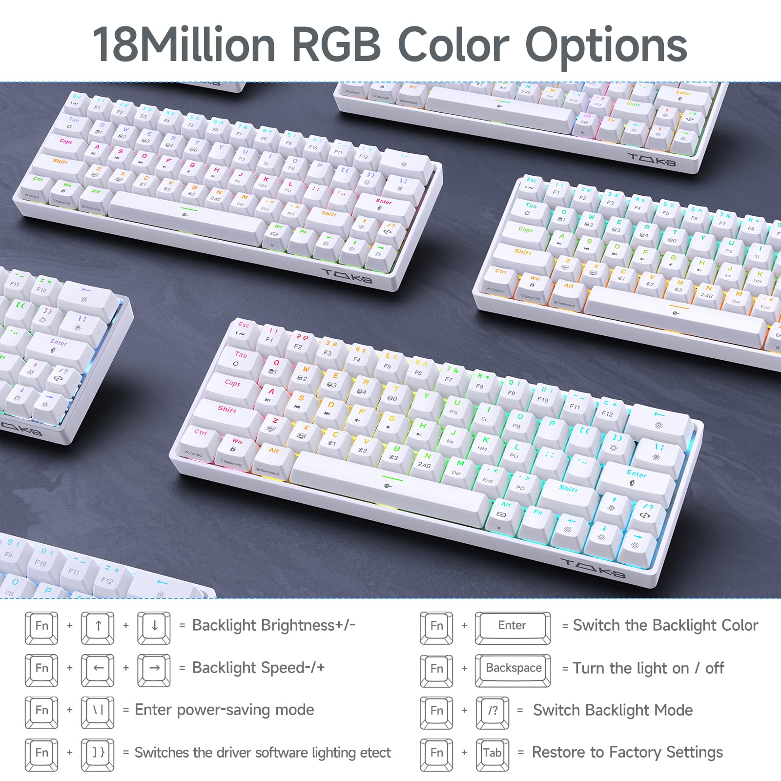 DIERYA DK63 60% Wireless Mechanical Gaming Keyboard - Bluetooth/2.4G/Wired Triple Mode, RGB Backlit, Anti-Ghosting Compact 63-Key Mini Keyboard with Blue Switches for Windows PC/Mac Gamers & Typists (White) | Perfect for Esports, Office Work & Travel Use