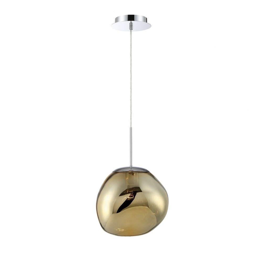 Modern Gold Finish 1-Light Glass Pendant - 12.5 Inch Hanging Light Fixture for Kitchen Island, Dining Room & Entryway - Bailey Street Home 79-BEL-2772848