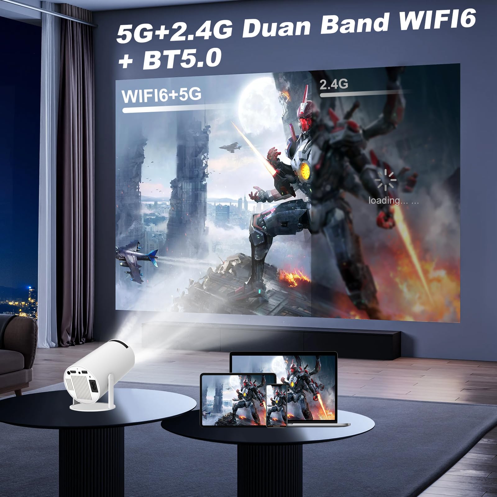 Safego Mini Portable Projector - 120 ANSI Lumen WiFi & Bluetooth Smart Projector, HD 720P Home Theater Movie Projector for Android, iPhone, Tablet - Perfect for Indoor Movies, Gaming & Outdoor Camping Entertainment