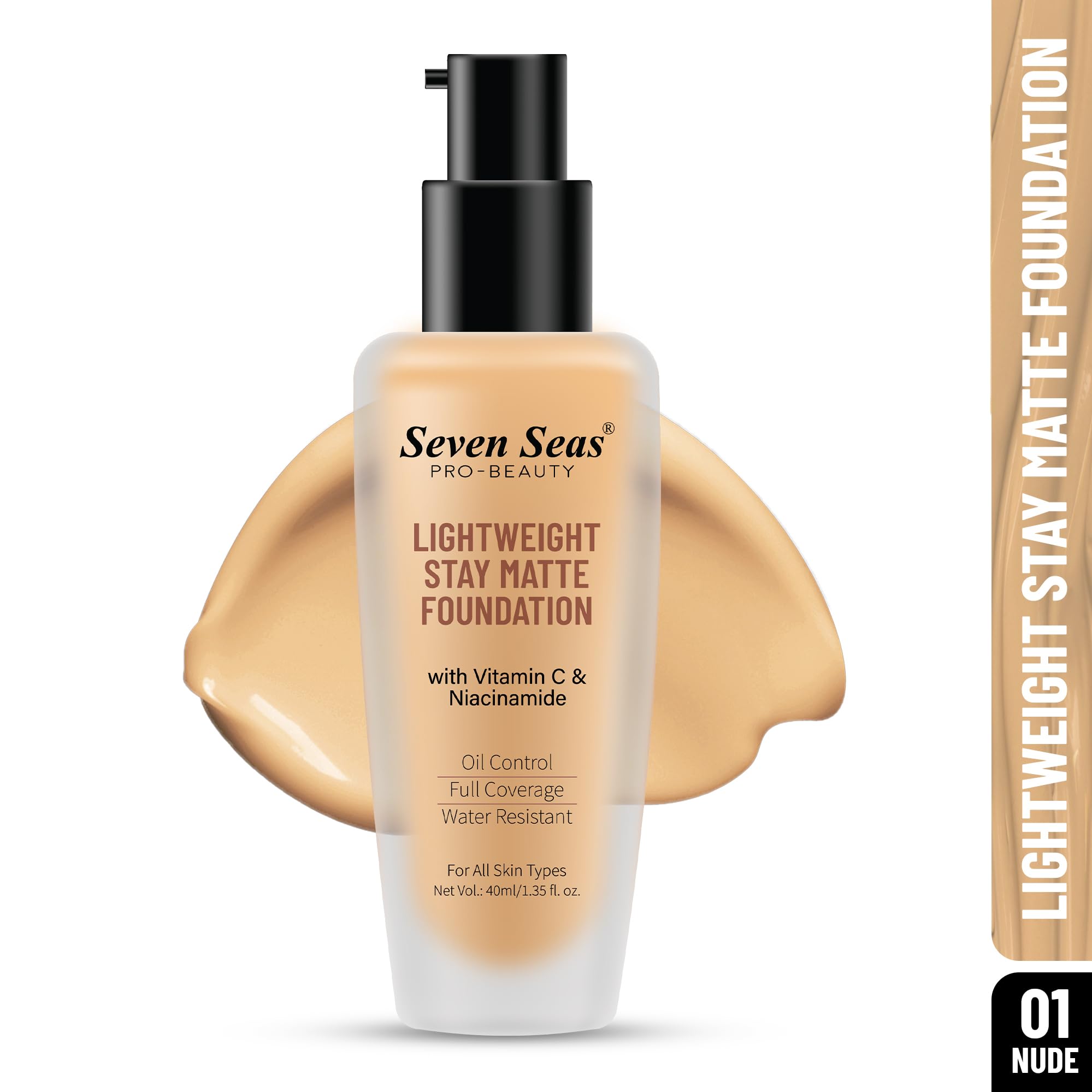 Seven Seas Stay Matte Lightweight Foundation - Oil Free, Full Coverage, SPF 15 - For All Skin Types | Non-Comedogenic & Hypoallergenic | Paraben-Free Makeup (Nude) | Perfect for Daily Wear & Special Occasions