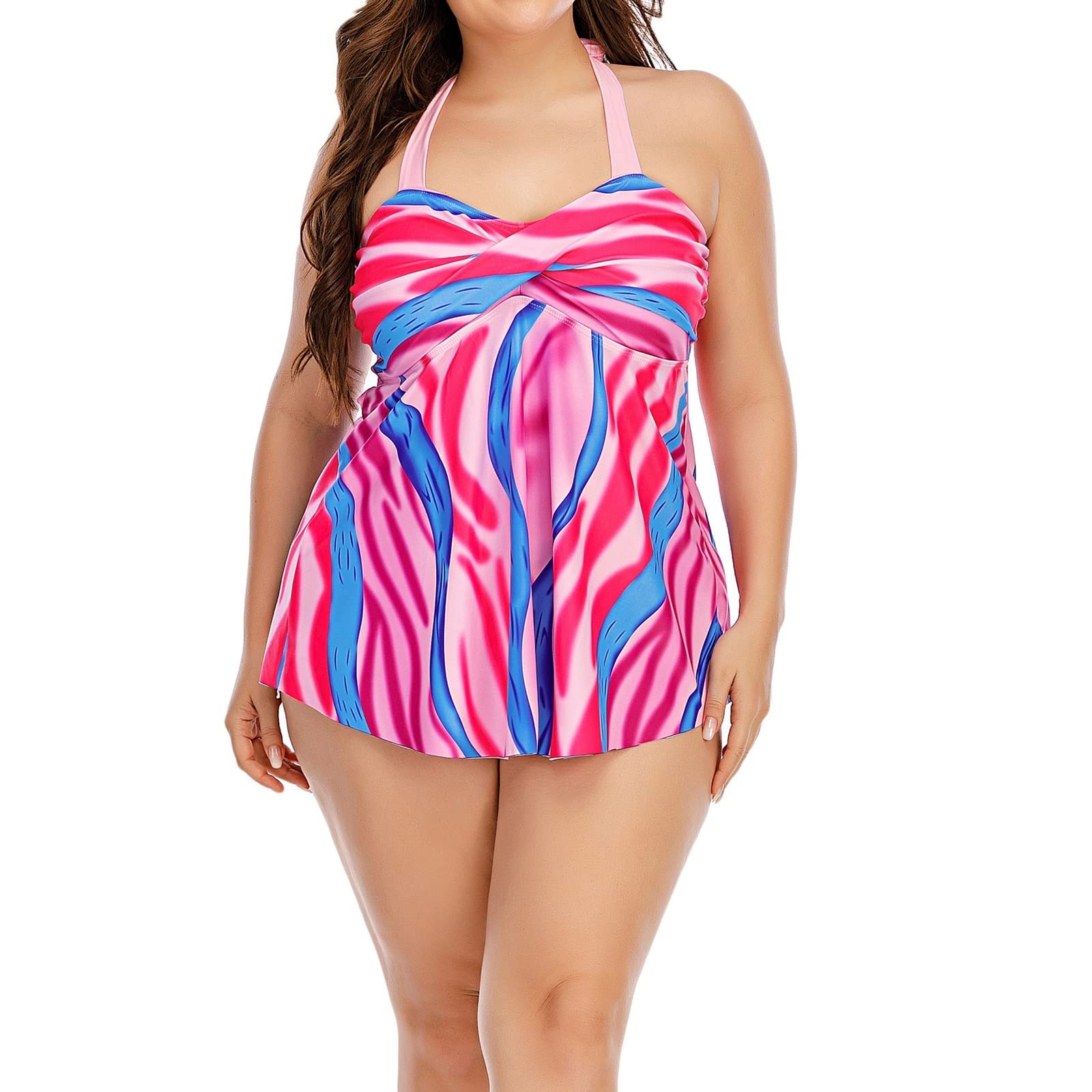 Plus Size Women's Two Piece Swimsuit - Striped Halter Neck Bikini Set for Beach, Pool & Vacation | Comfortable & Stylish Swimwear for Curvy Figures