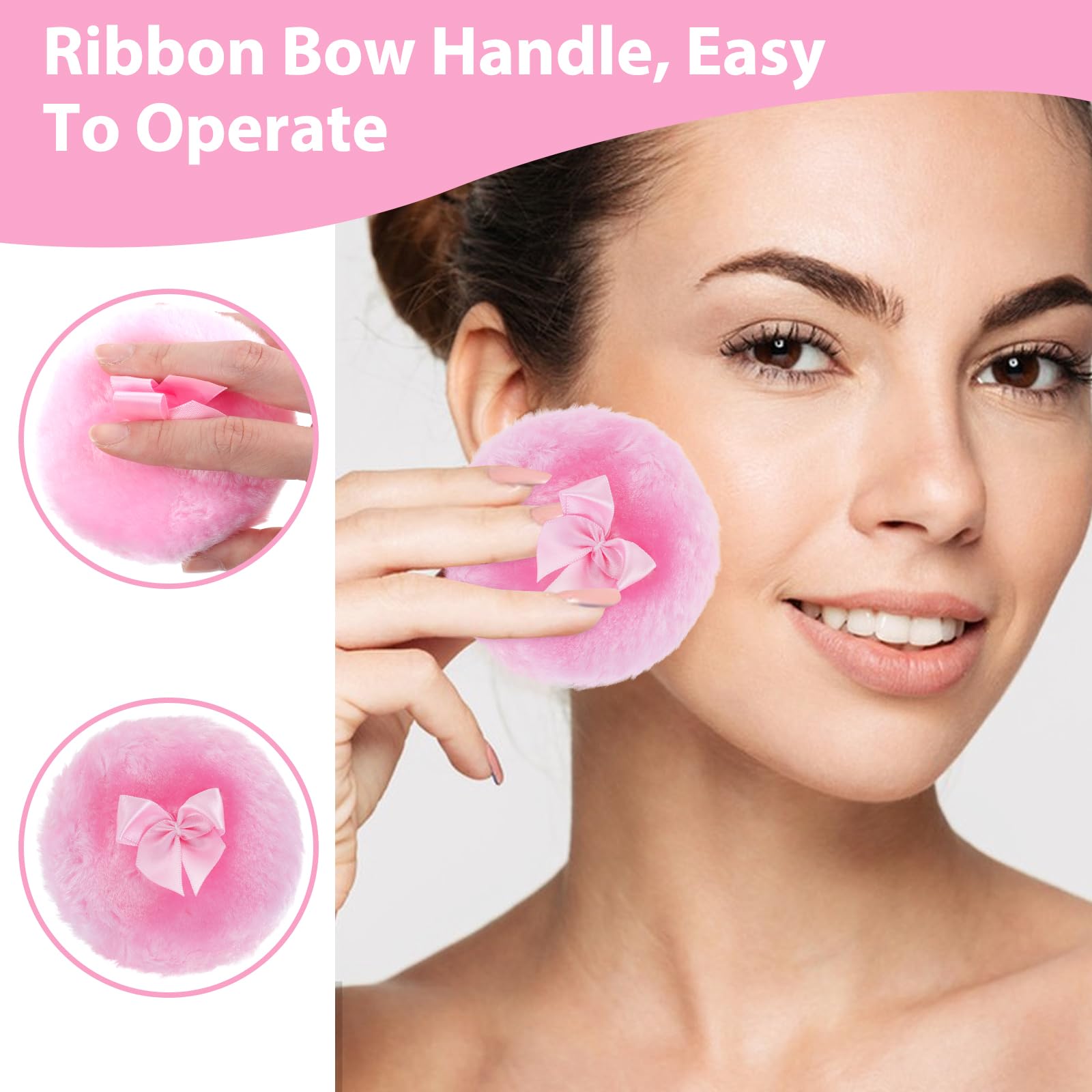 4-Pack Large Fluffy Powder Puffs (3.5 Inch) - Soft Washable Face & Body Makeup Puffs with Ribbon Bow Handle - Reusable Round Loose Powder Applicator for Kids & Adults (4 Colors) | Perfect for Setting Powder, Foundation & Body Makeup Application