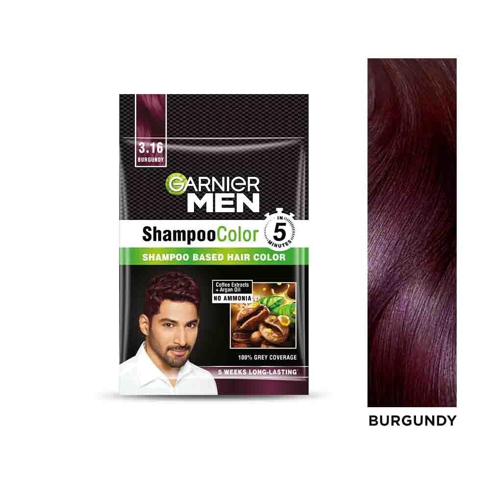 Garnier Men's Burgundy Hair Color Shampoo - Shade 3.16 (5 Pack) | Permanent Hair Dye for Men with Gray Coverage | At-Home Hair Coloring for DIY Styling