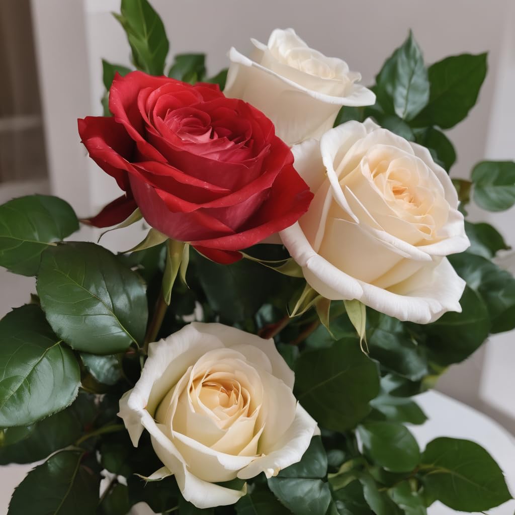 KaBloom Fresh Red and White Roses Bouquet - 6 Stems Easter Flower Gift for Birthday, Anniversary, Mother's Day & Sympathy - Perfect for Home Decor, Wedding Centerpieces & Romantic Surprises