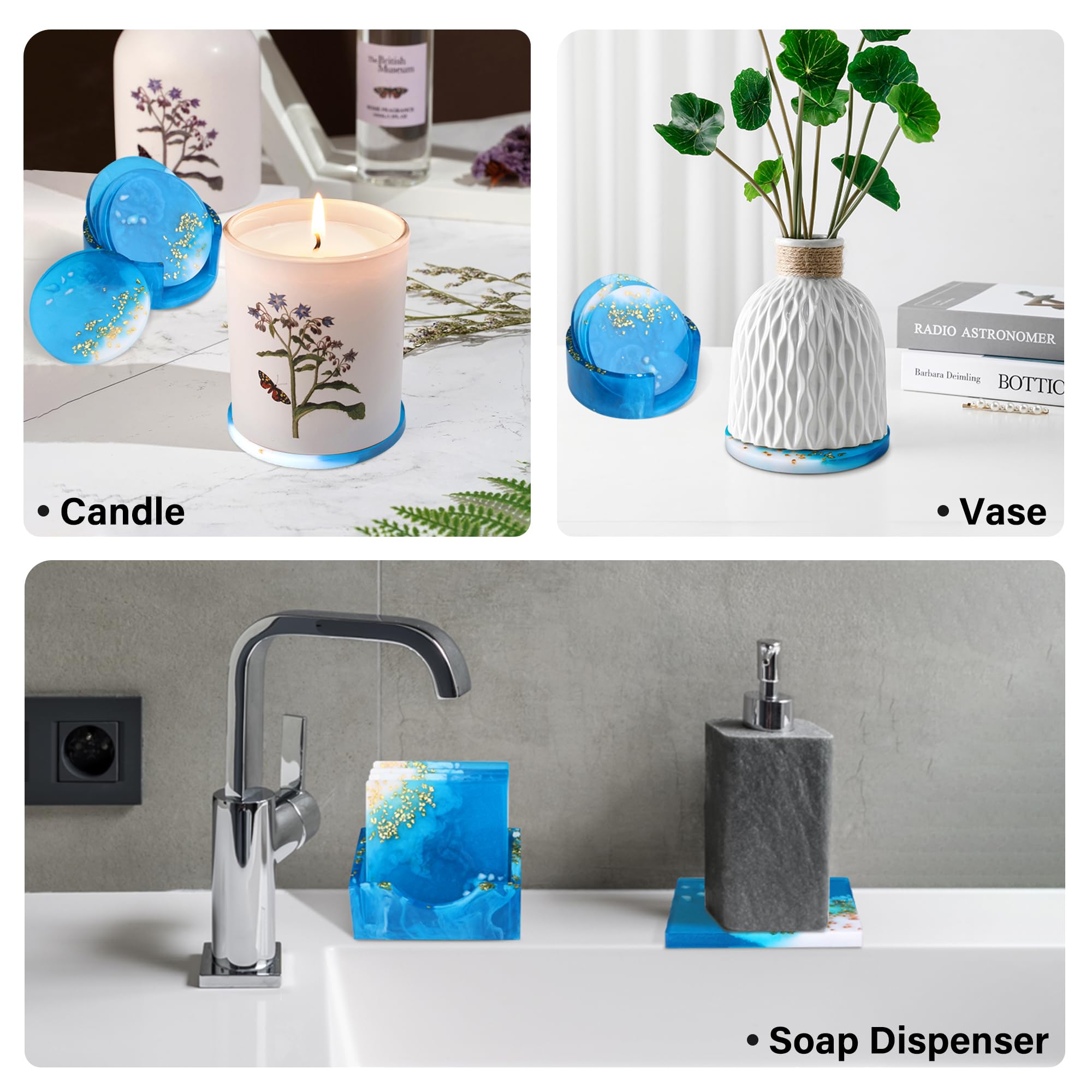 Vakoo 12-Piece Silicone Coaster Molds for Epoxy Resin - Square & Round DIY Craft Molds with Storage Box - Perfect for Making Unique Drink Coasters, Home Decor, and Gift Ideas