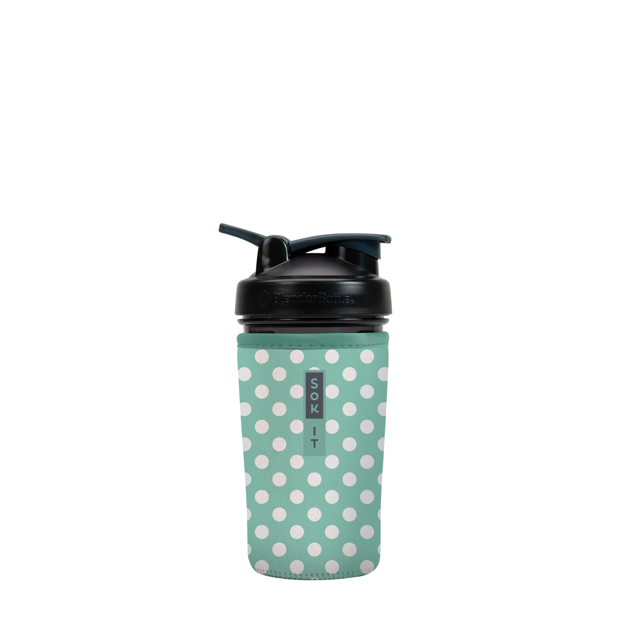 Reusable Neoprene Insulator Sleeve for Water Bottles - Keeps Drinks Cold, Fits 24oz Blender Bottles (Teal Polkadots Design) - Perfect for Gym, Hiking & Outdoor Activities